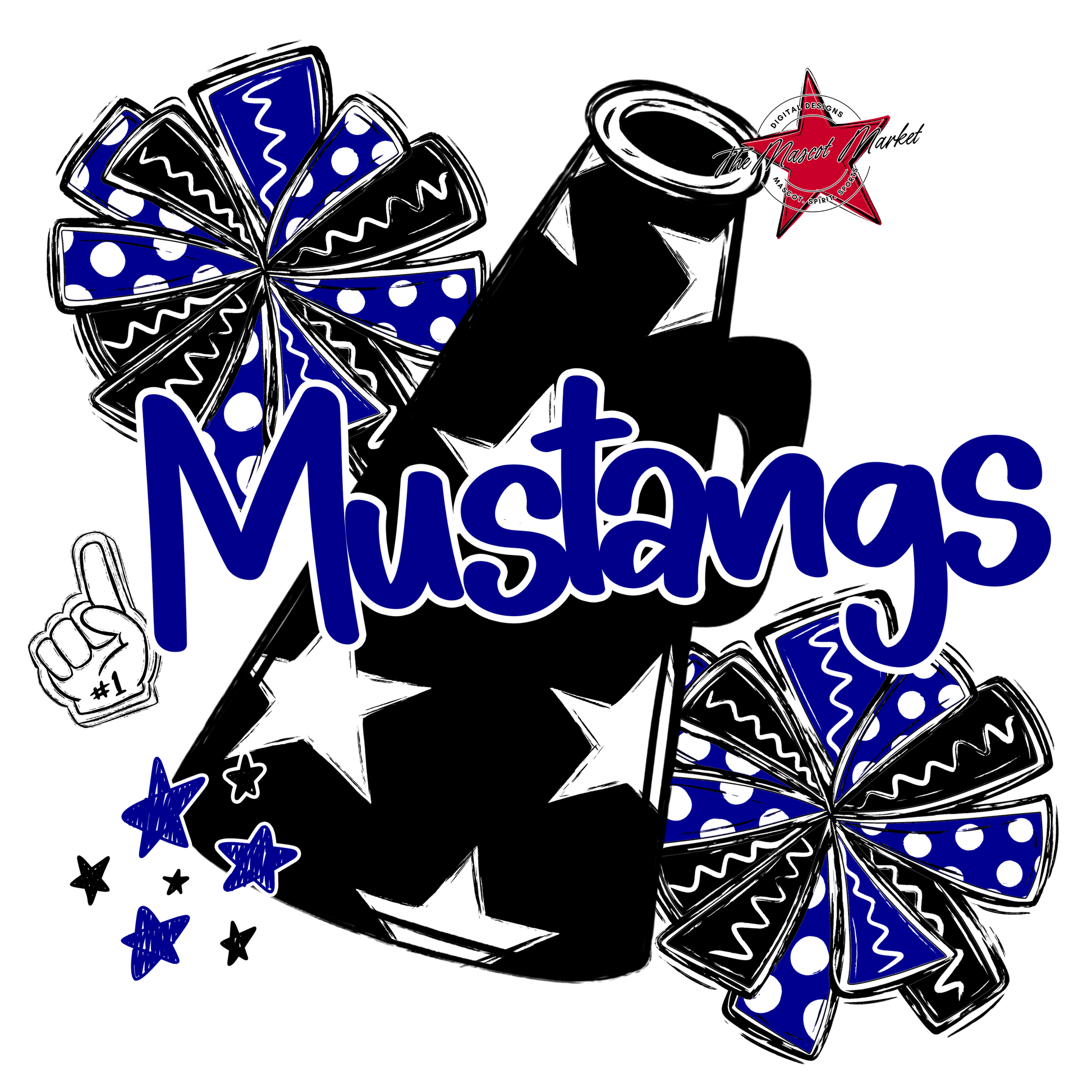 Mustangs Alpha Megaphone Design-Blue