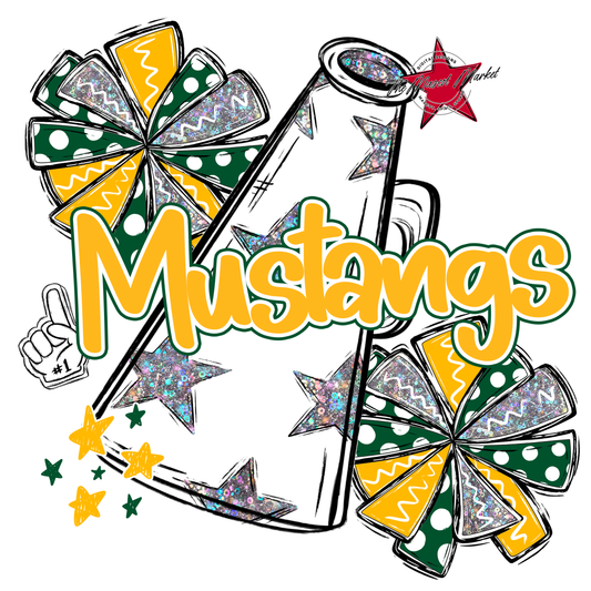 Mustangs Alpha Megaphone Design-Green-Yellow