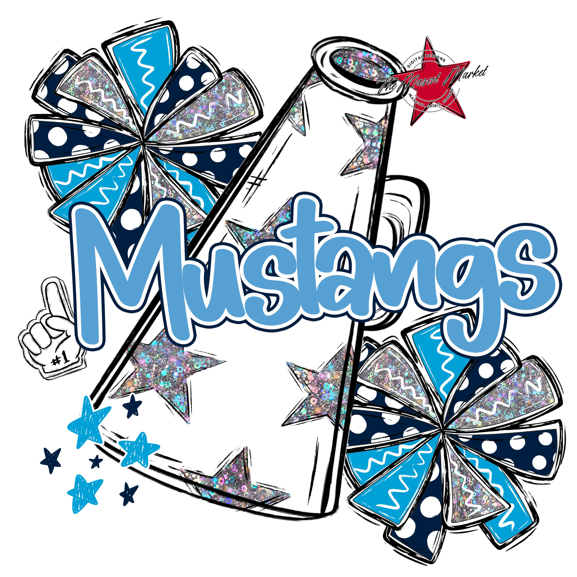 Mustangs Alpha Megaphone Design-Navy-Carolina Blue
