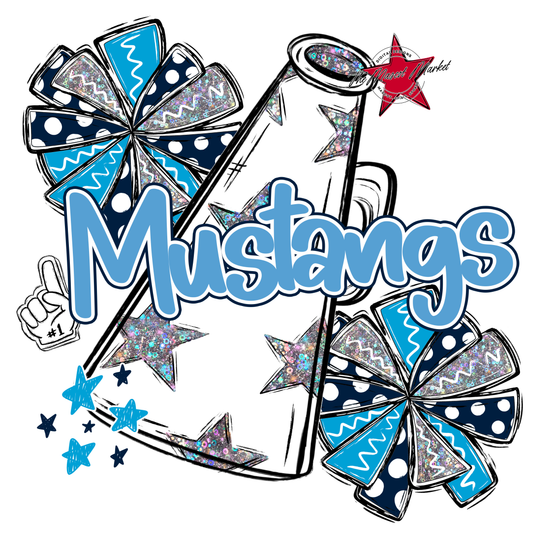 Mustangs Alpha Megaphone Design-Navy-Carolina Blue