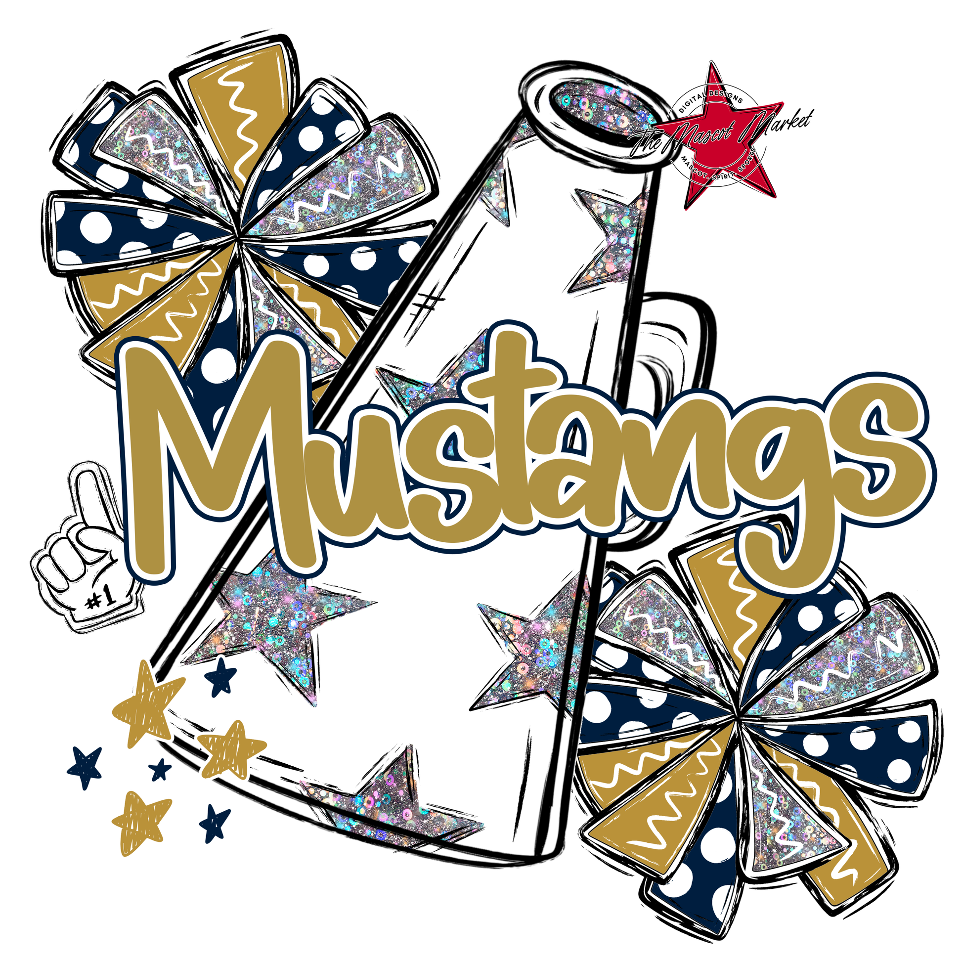 Mustangs Alpha Megaphone Design-Navy-Gold