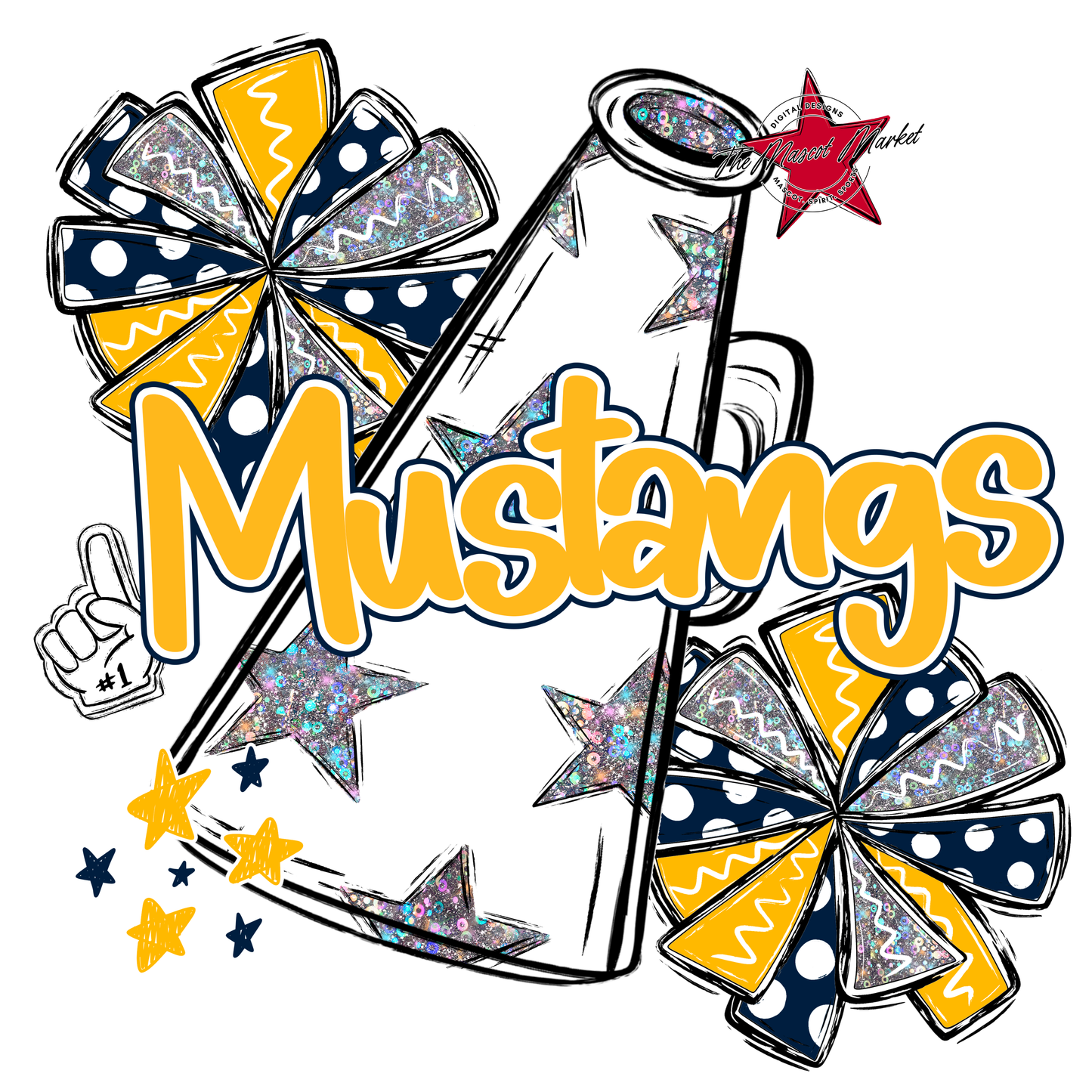 Mustangs Alpha Megaphone Design-Navy-Yellow