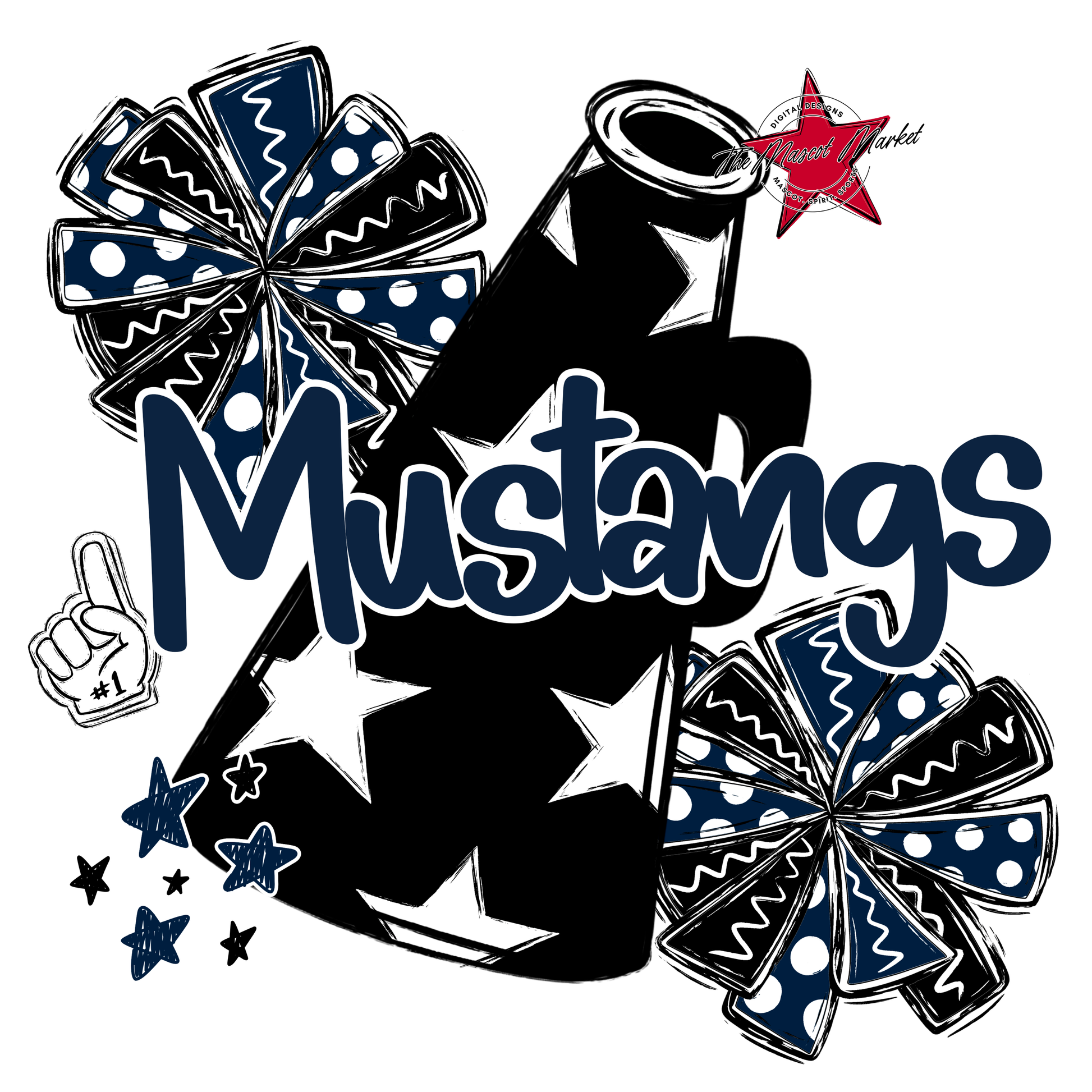 Mustangs Alpha Megaphone Design-Navy