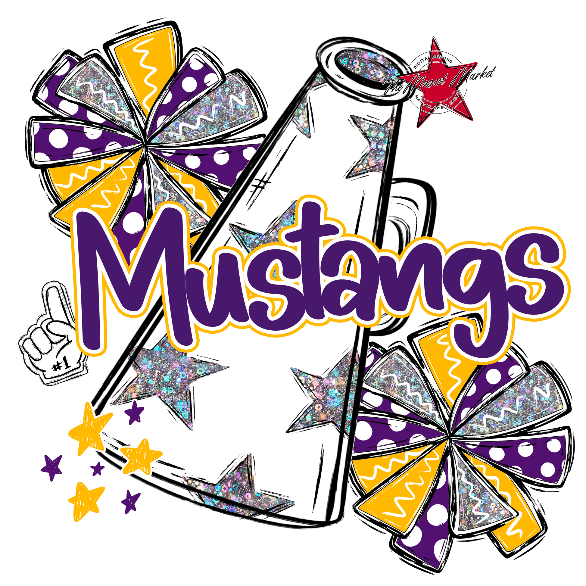 Mustangs Alpha Megaphone Design-Purple-Yellow