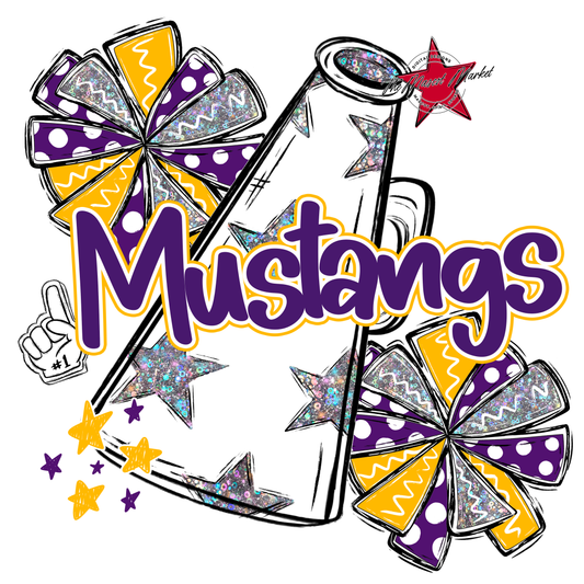 Mustangs Alpha Megaphone Design-Purple-Yellow