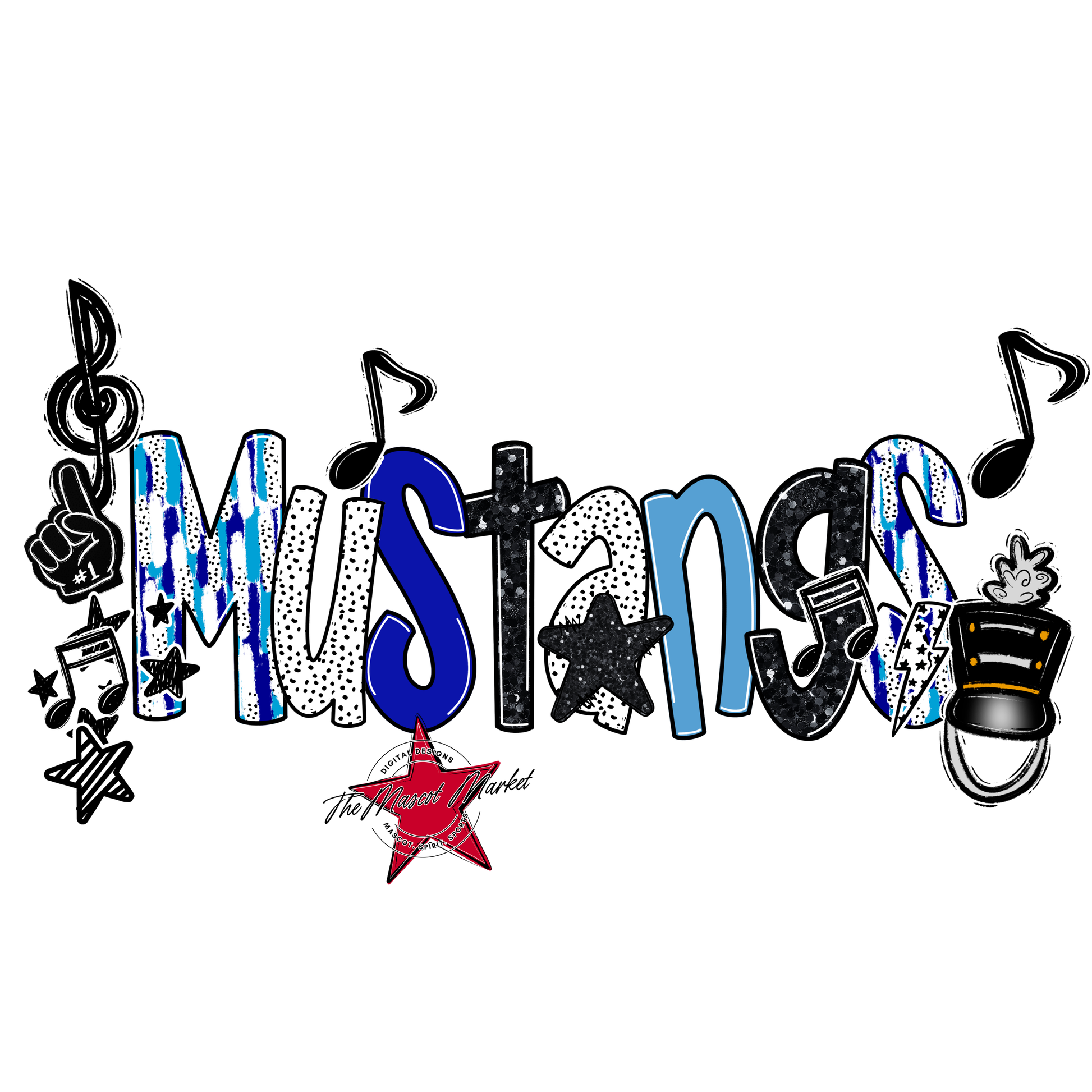 Mustangs Band Scrape-Blue-Carolina Blue