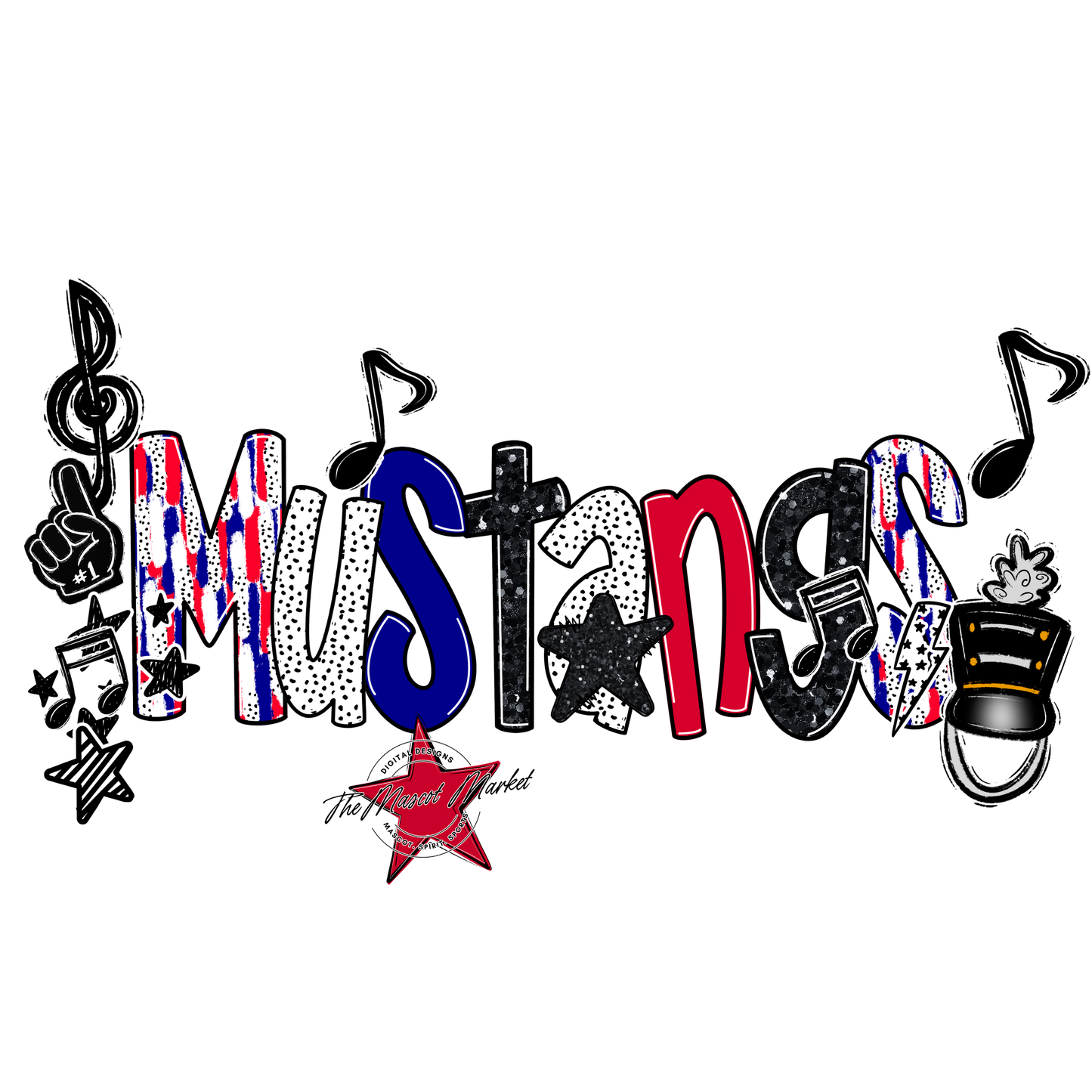 Mustangs Band Scrape-Blue-Red