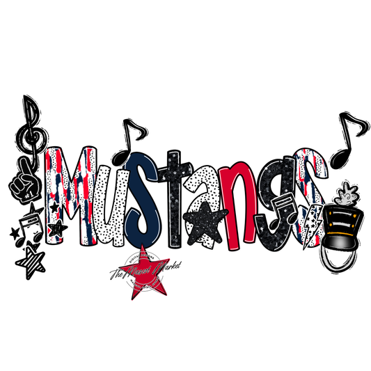 Mustangs Band Scrape-Navy-Red