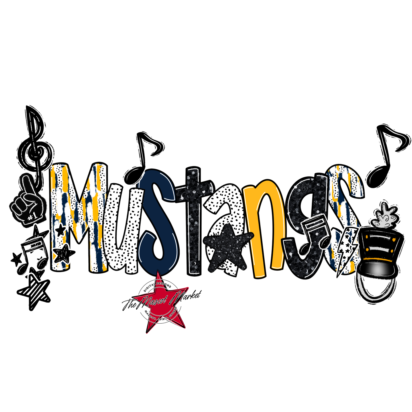 Mustangs Band Scrape-Navy-Yellow