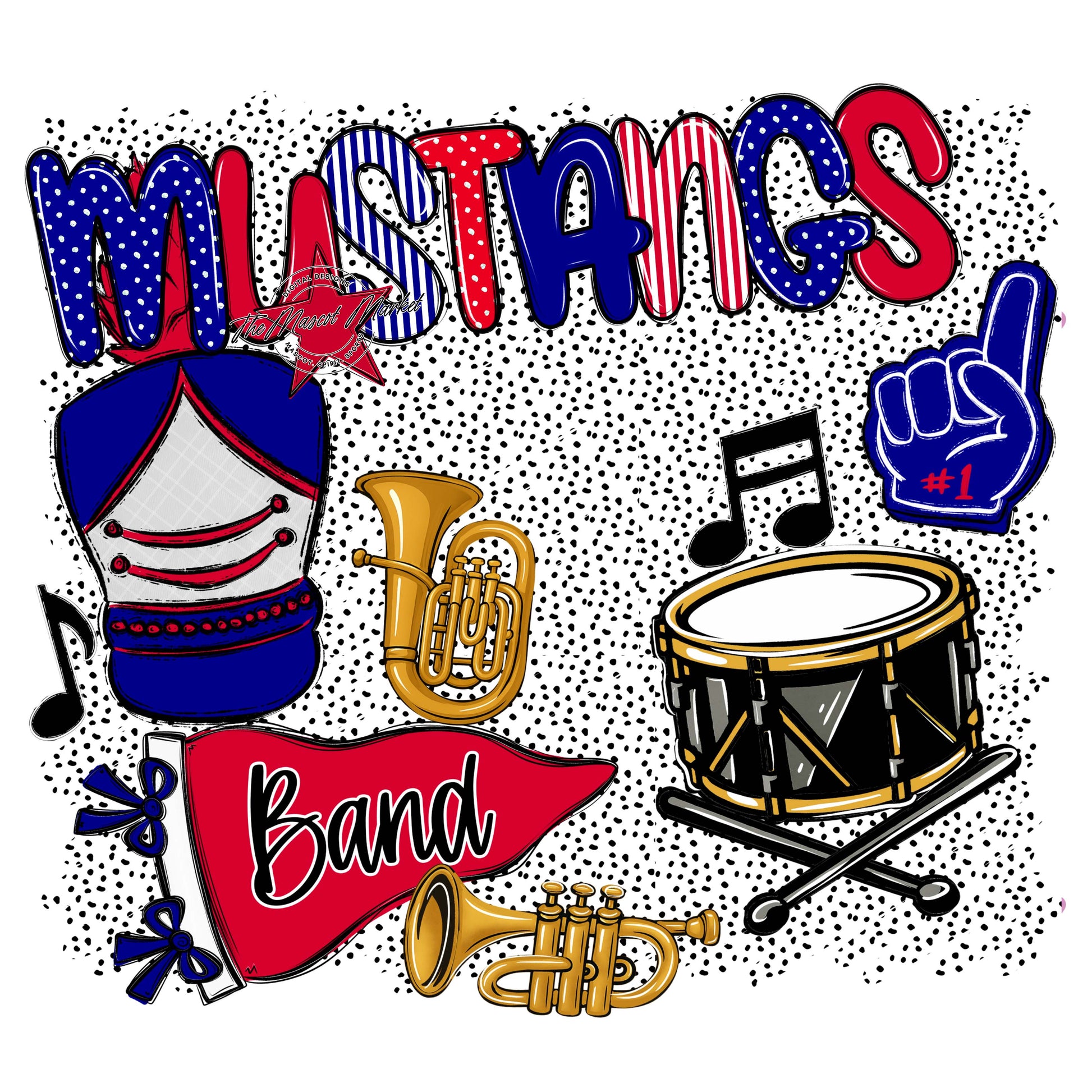 Mustangs Band Spirit-Blue & Red