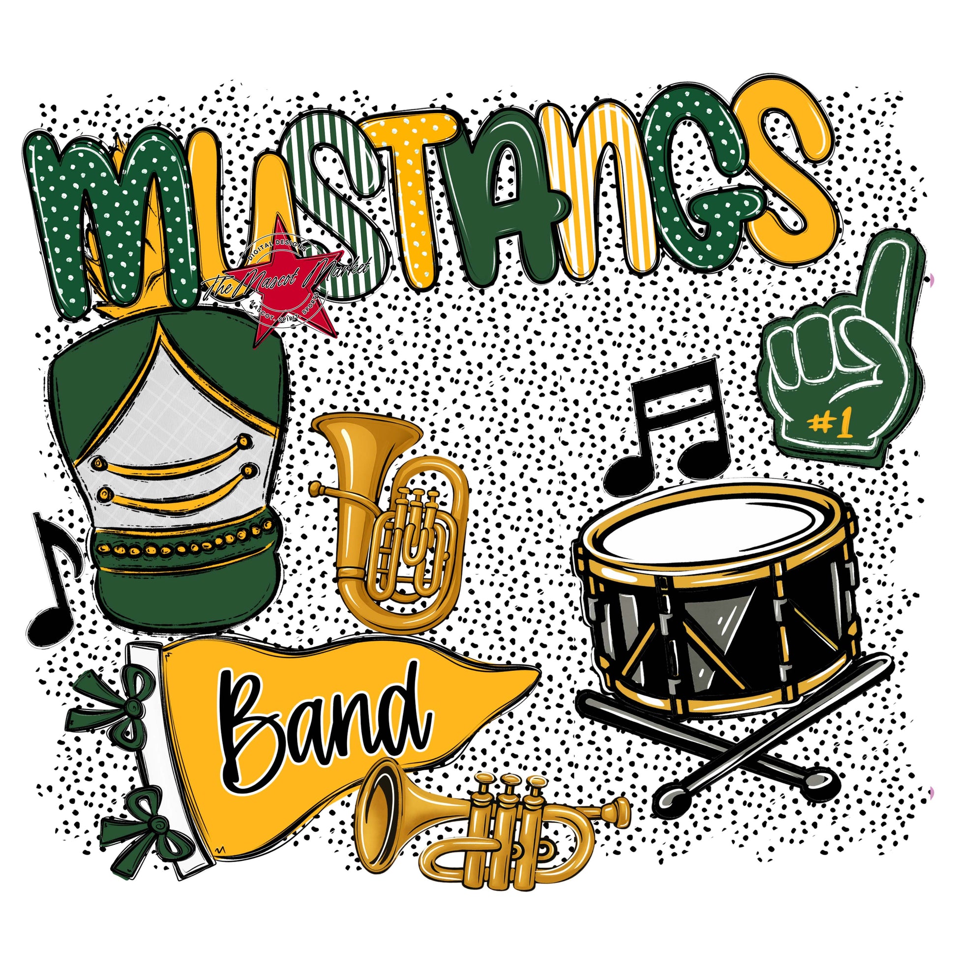 Mustangs Band Spirit-Green & Yellow