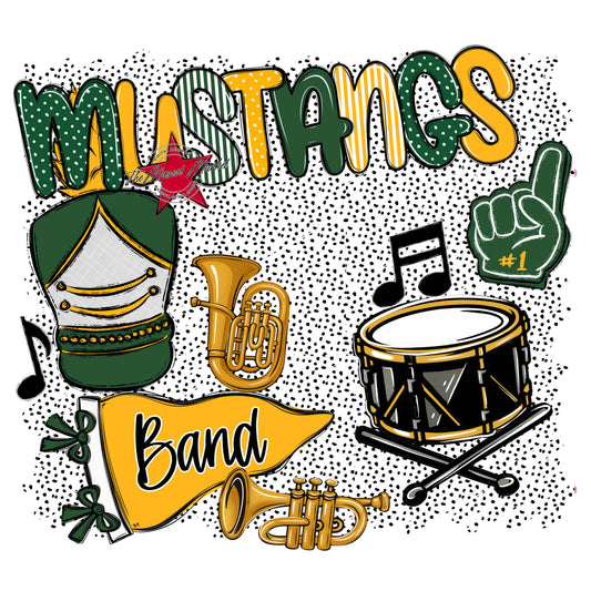 Mustangs Band Spirit-Green & Yellow
