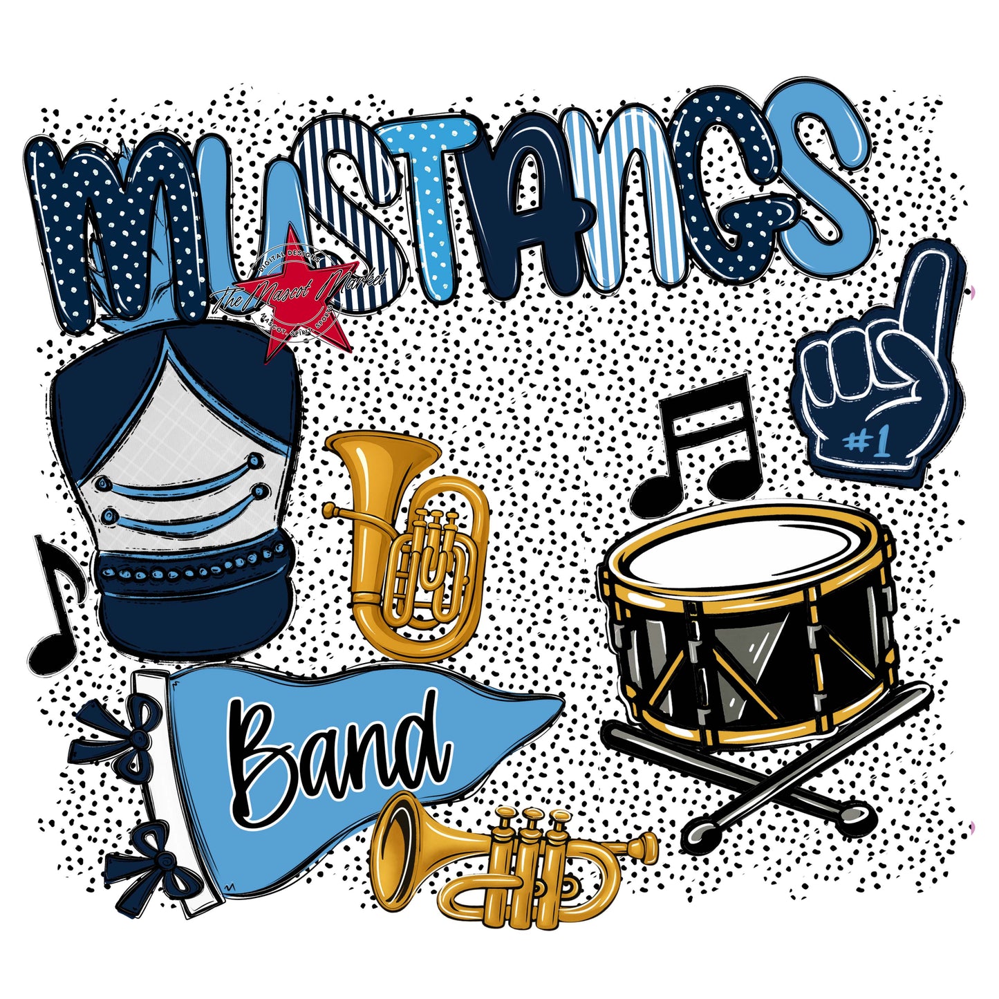 Mustangs Band Spirit-Navy & Carolina Blue