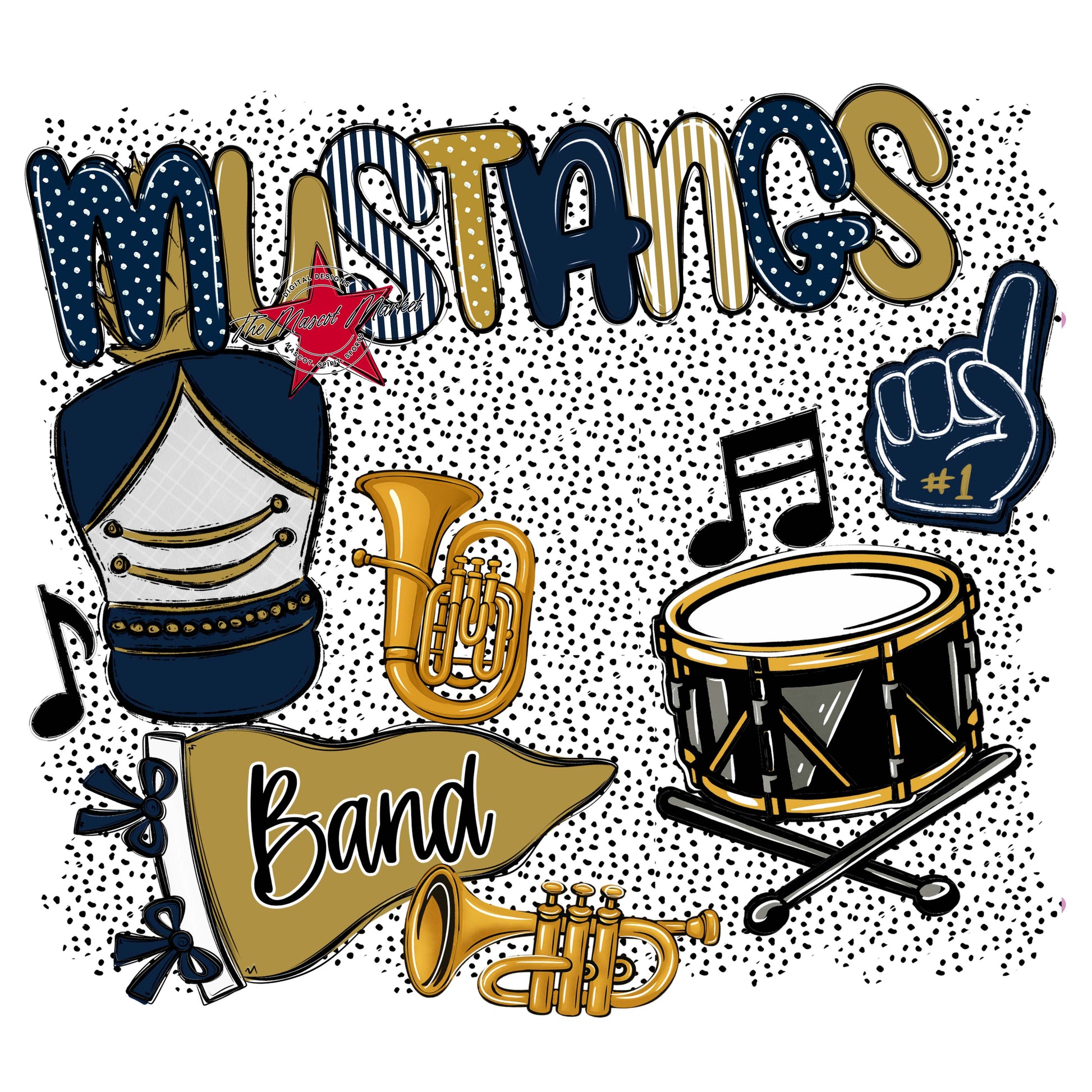 Mustangs Band Spirit-Navy & Gold