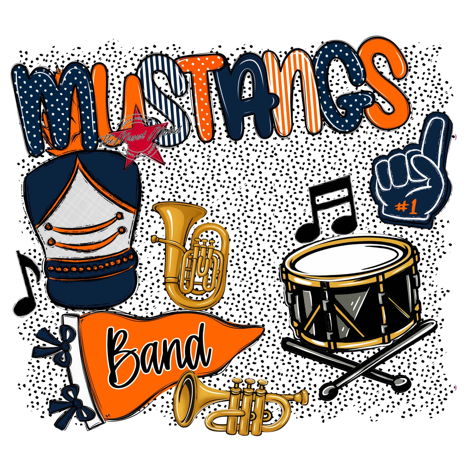 Mustangs Band Spirit-Navy & Orange