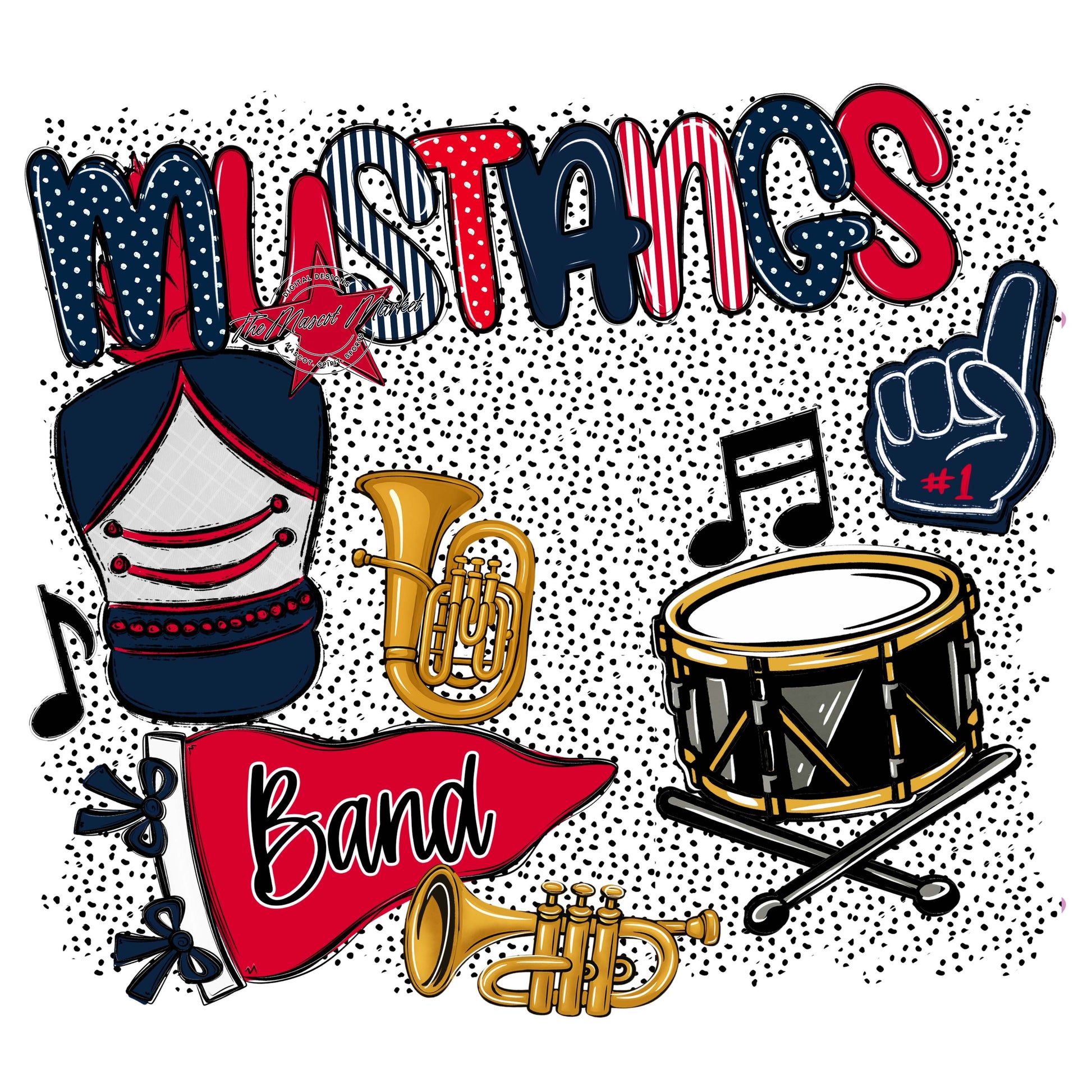 Mustangs Band Spirit-Navy & Red