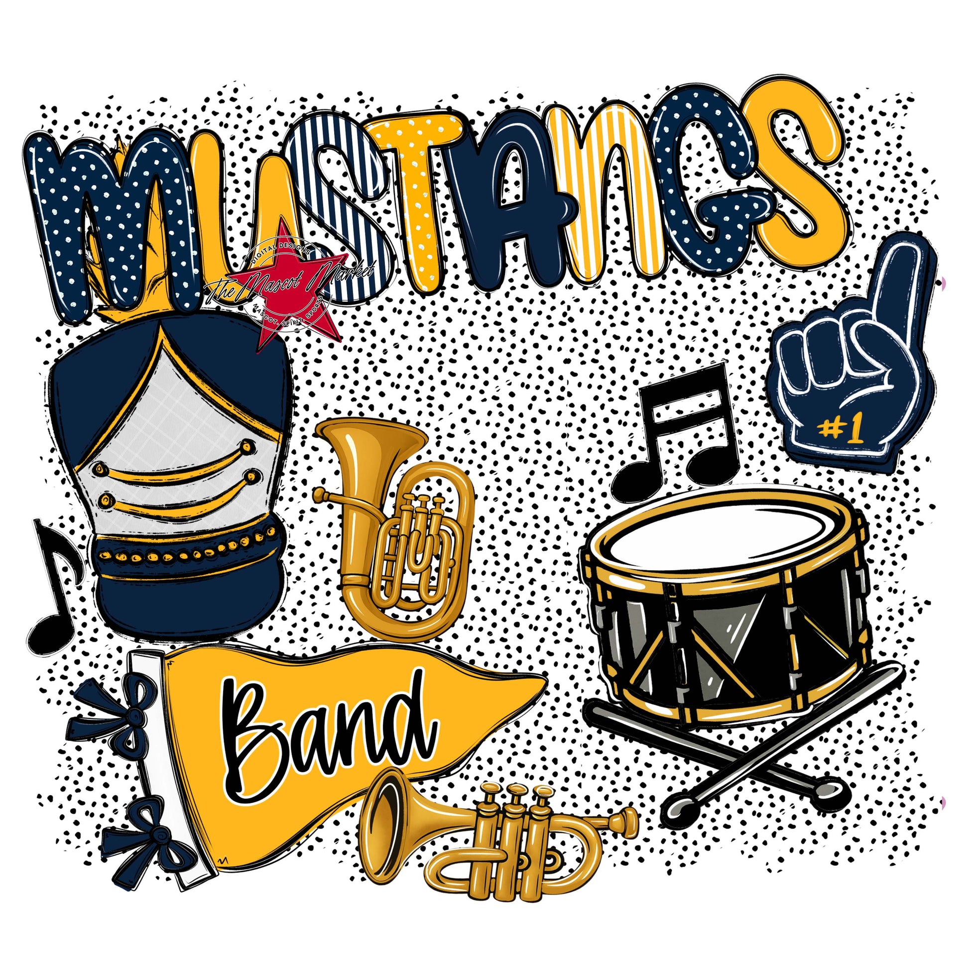 Mustangs Band Spirit-Navy & Yellow
