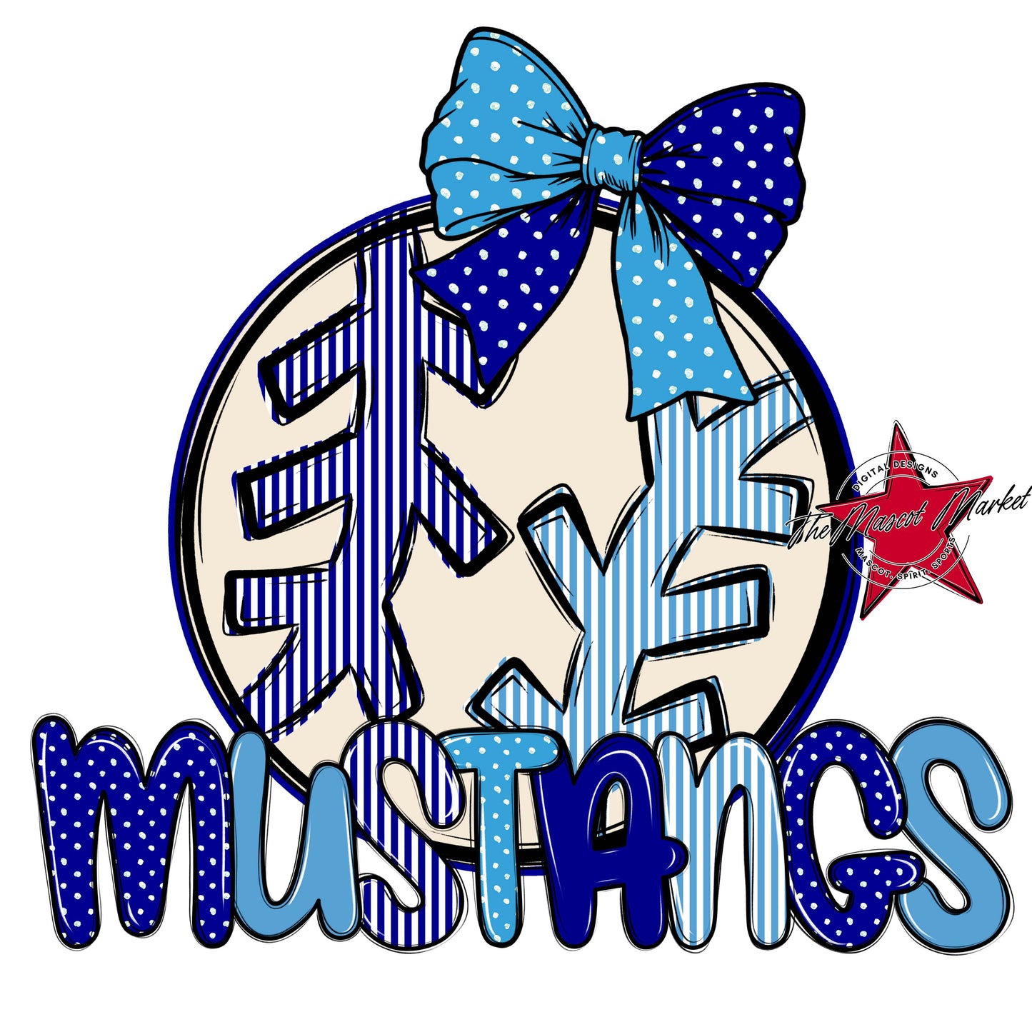 Mustangs Baseball-Softball Spirit Design-Blue & Carolina Blue