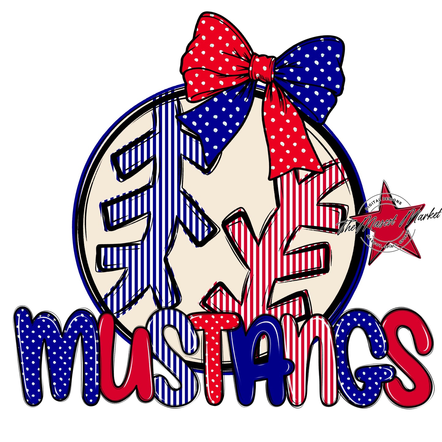 Mustangs Baseball-Softball Spirit Design-Blue & Red