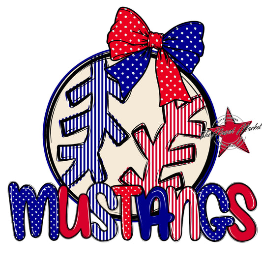 Mustangs Baseball-Softball Spirit Design-Blue & Red