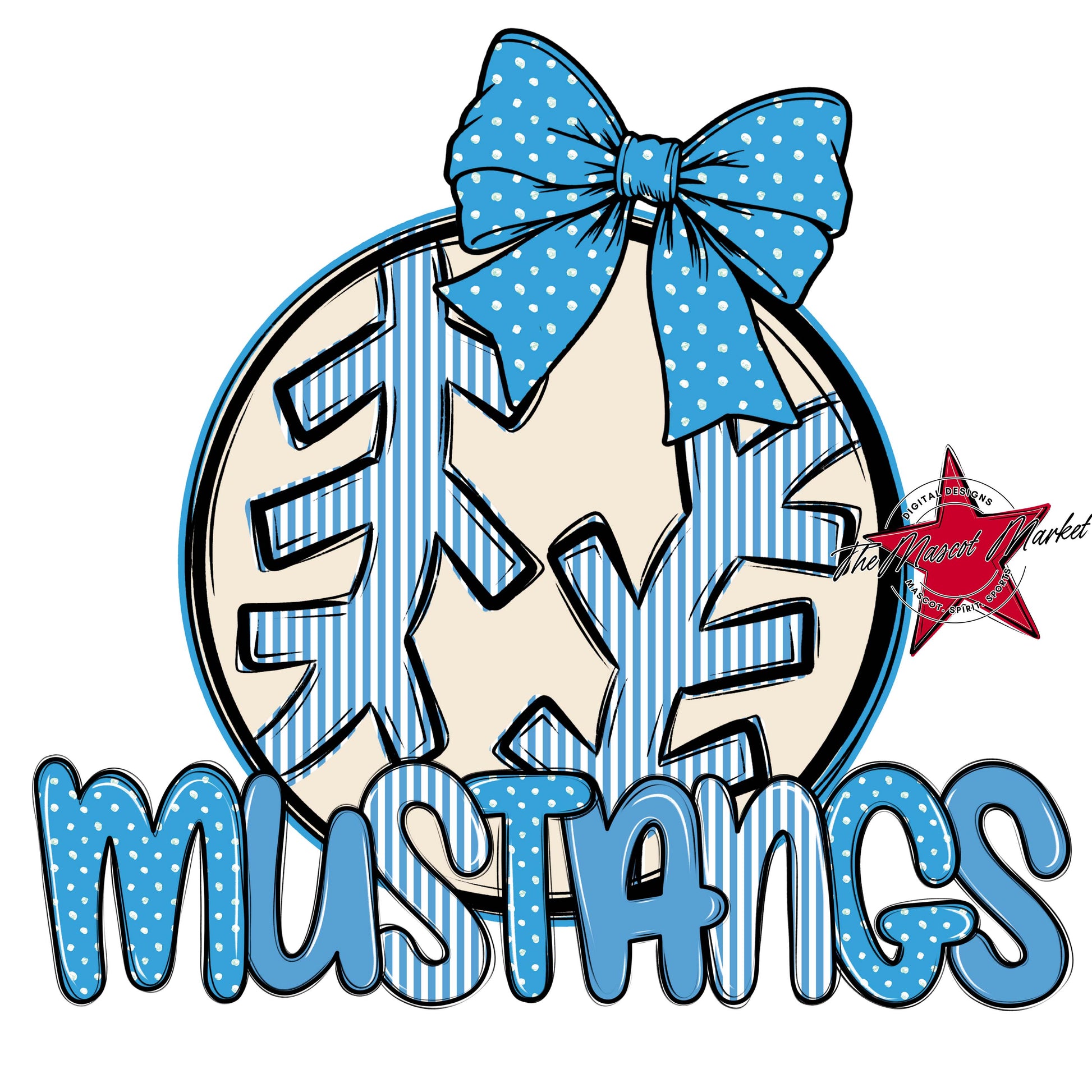 Mustangs Baseball-Softball Spirit Design-Carolina Blue