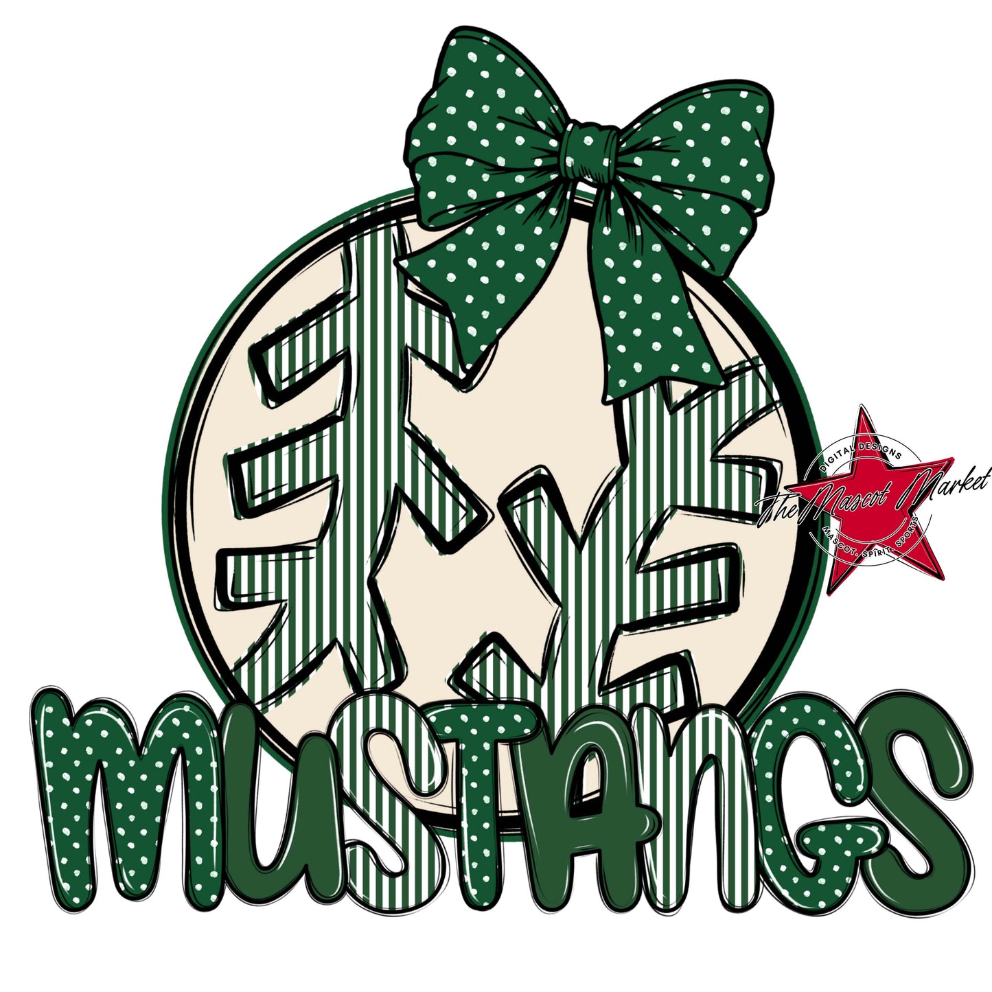 Mustangs Baseball-Softball Spirit Design-Green