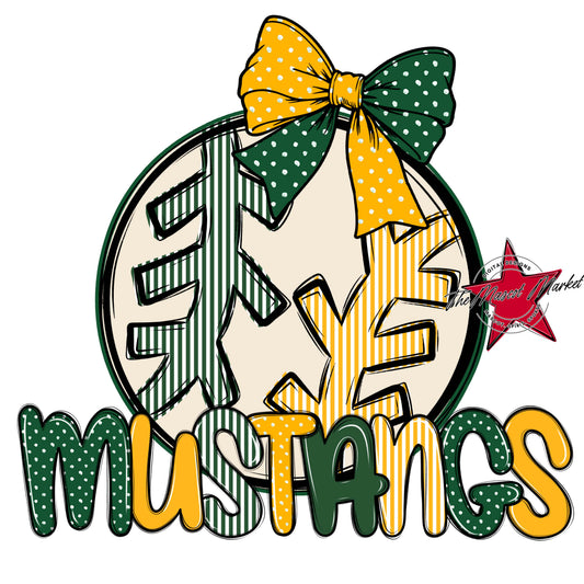 Mustangs Baseball-Softball Spirit Design-Green & Yellow