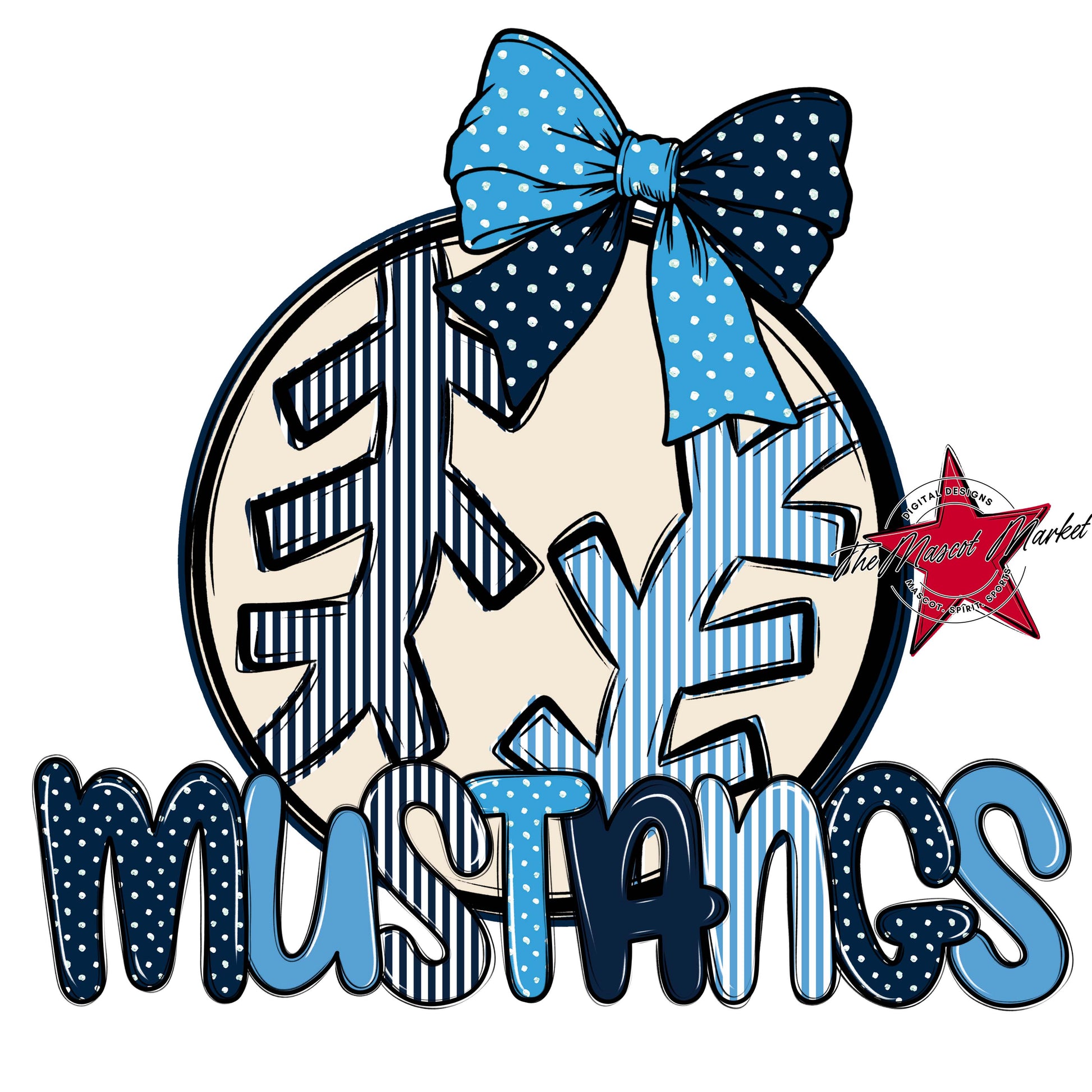 Mustangs Baseball-Softball Spirit Design-Navy & Carolina Blue