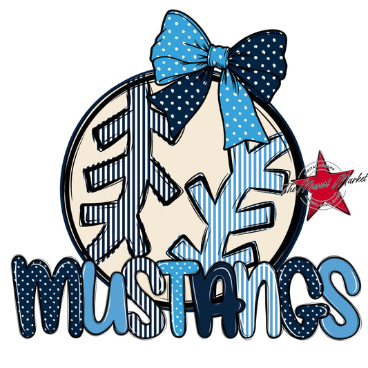 Mustangs Baseball-Softball Spirit Design-Navy & Carolina Blue