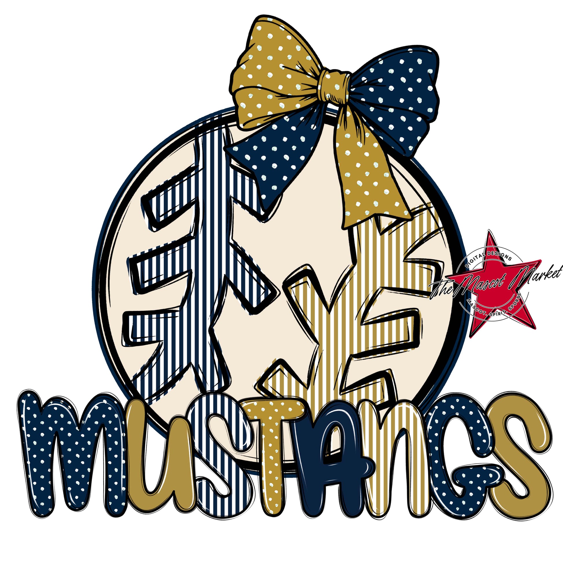 Mustangs Baseball-Softball Spirit Design-Navy & Gold