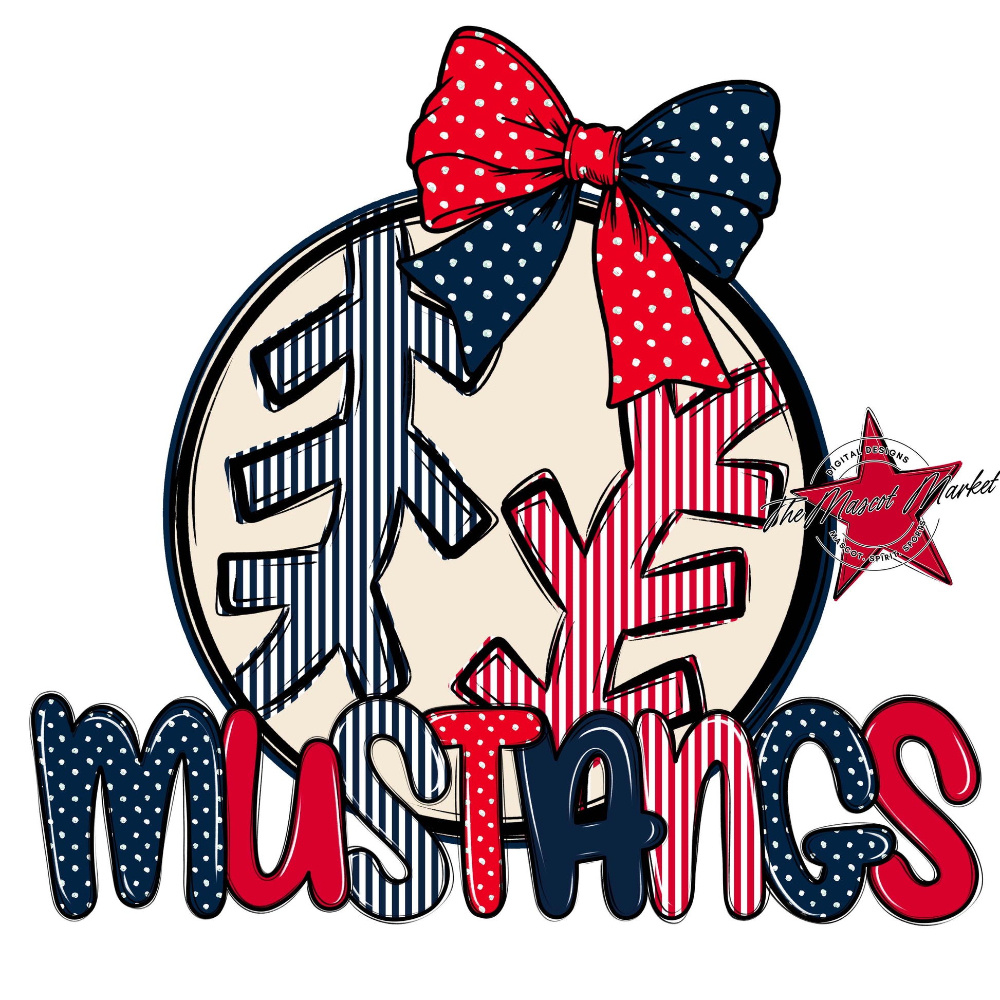 Mustangs Baseball-Softball Spirit Design-Navy & Red