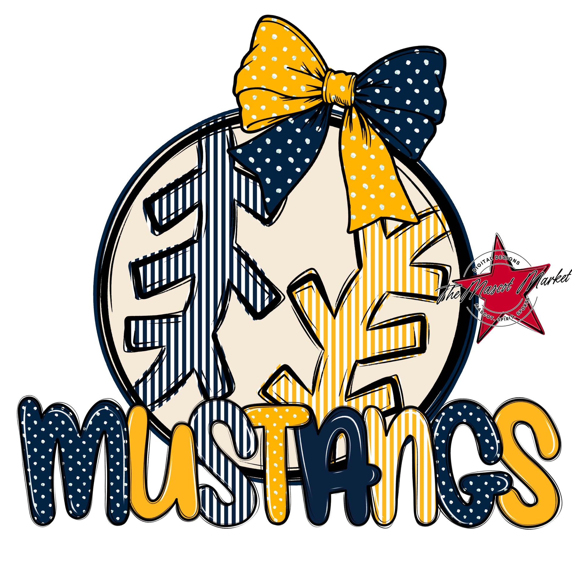 Mustangs Baseball-Softball Spirit Design-Navy & Yellow