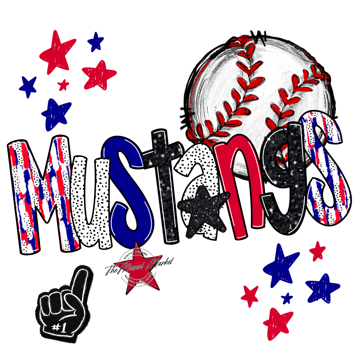 Mustangs Baseball Scrape-Blue-Red