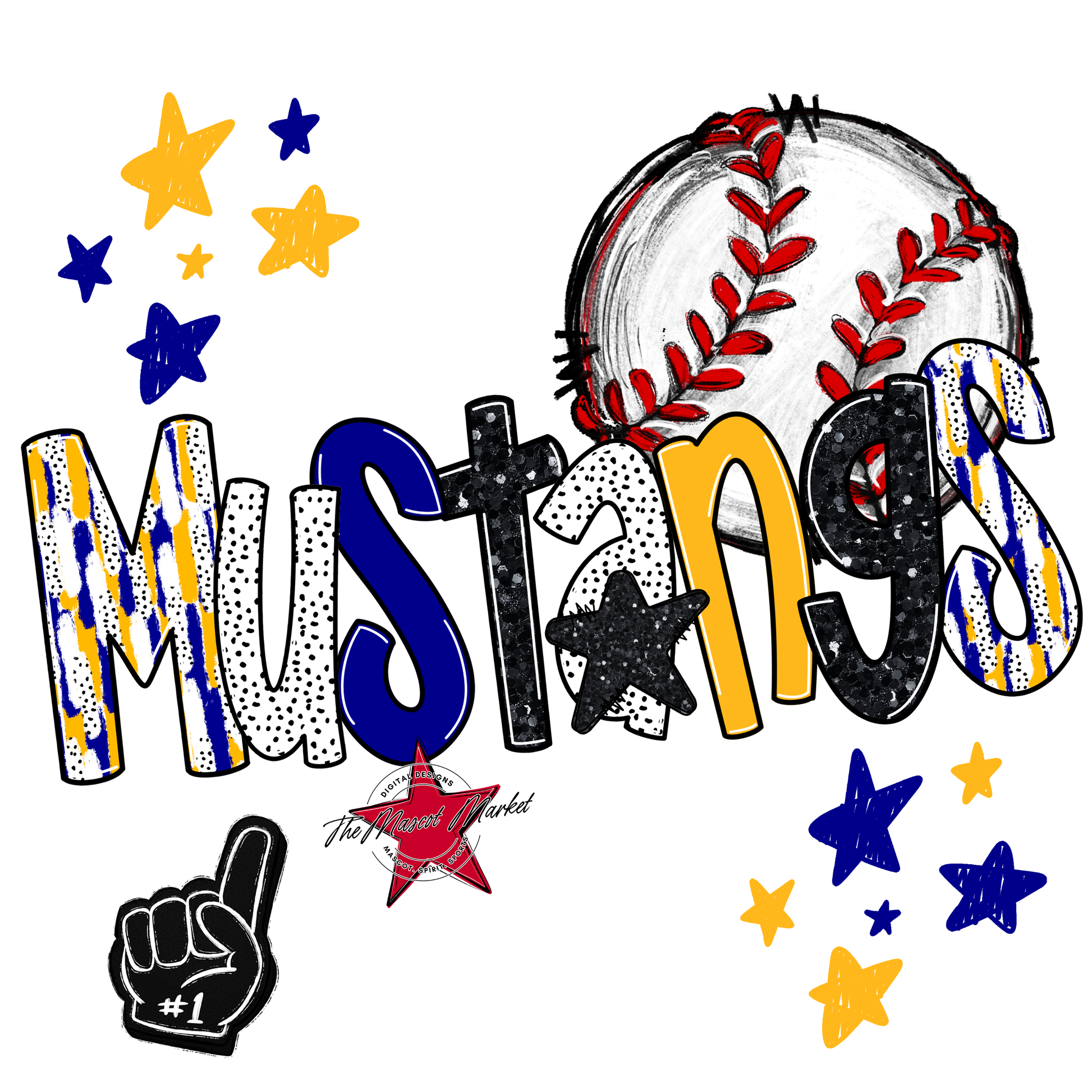 Mustangs Baseball Scrape-Blue-Yellow
