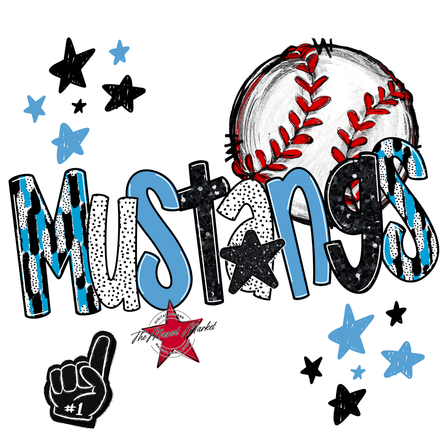 Mustangs Baseball Scrape-Carolina Blue