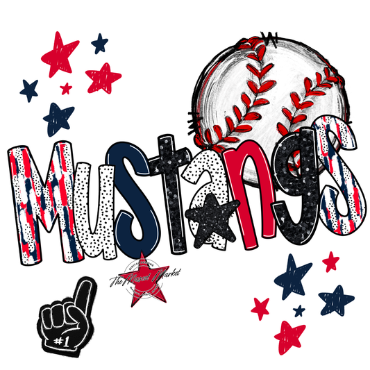 Mustangs Baseball Scrape-Navy-Red