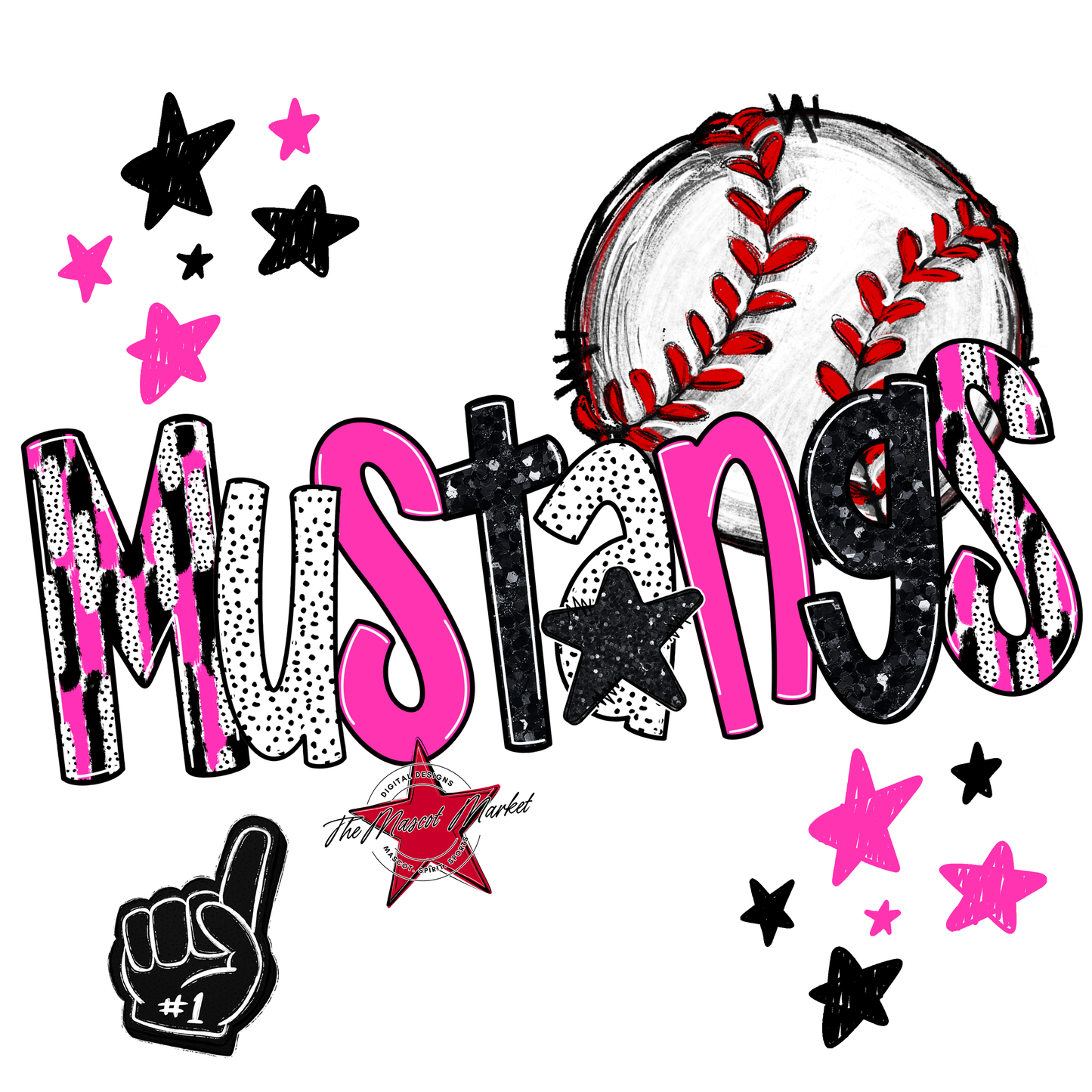 Mustangs Baseball Scrape-Pink