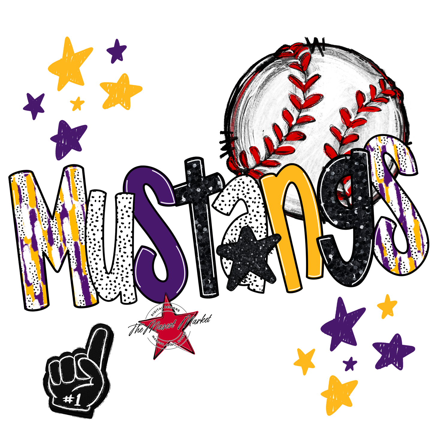 Mustangs Baseball Scrape-Purple-Yellow