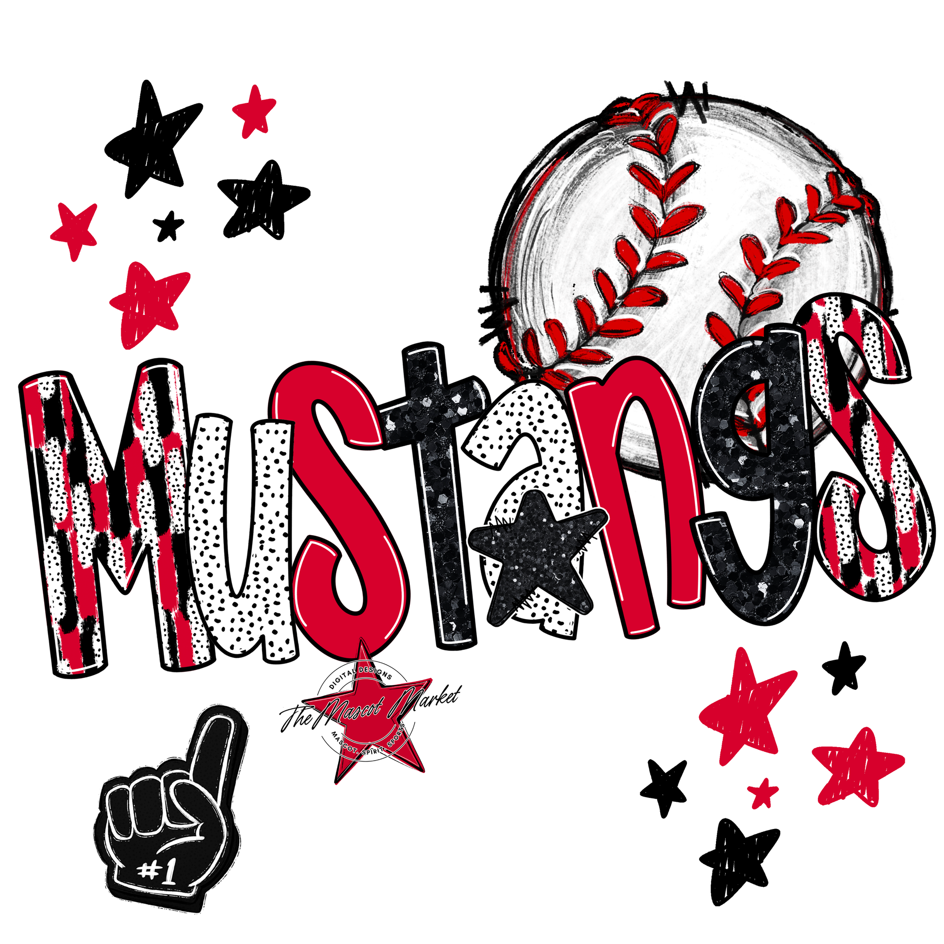 Mustangs Baseball Scrape-Red