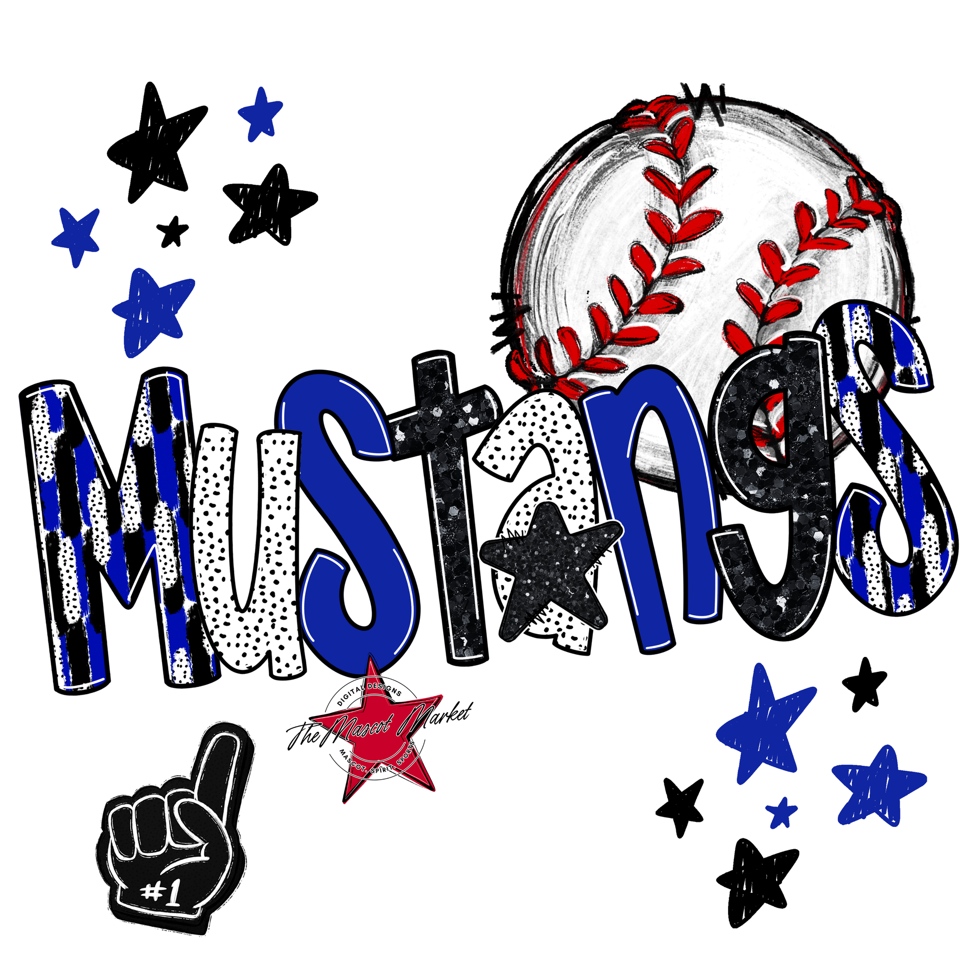 Mustangs Baseball Scrape-Royal Blue