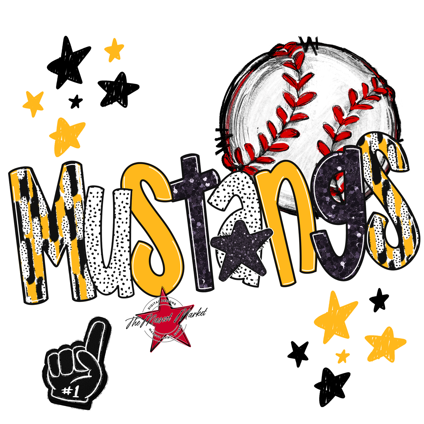 Mustangs Baseball Scrape-Yellow