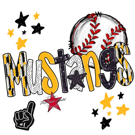 Mustangs Baseball Scrape-Yellow
