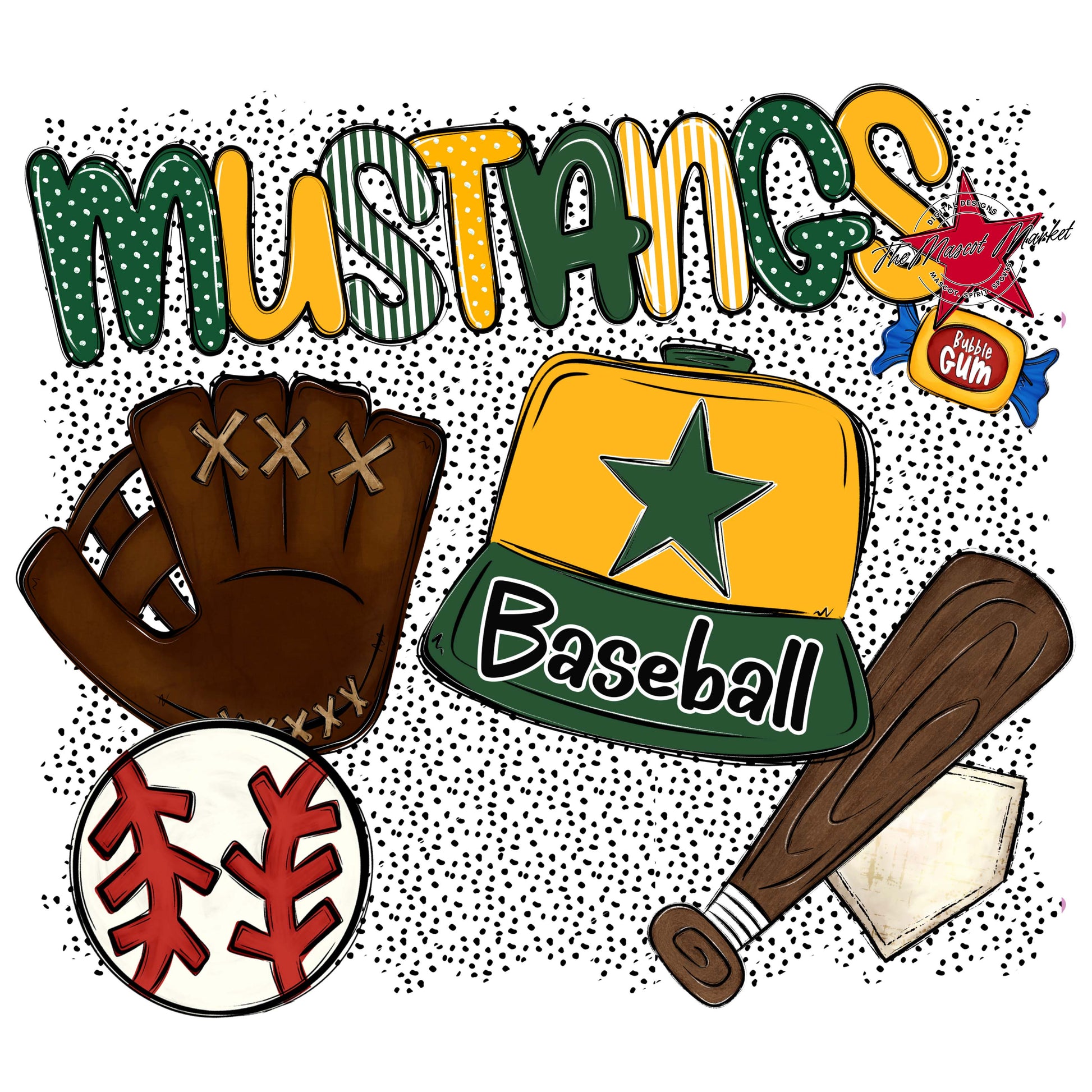 Mustangs Baseball Spirit-Green & Yellow
