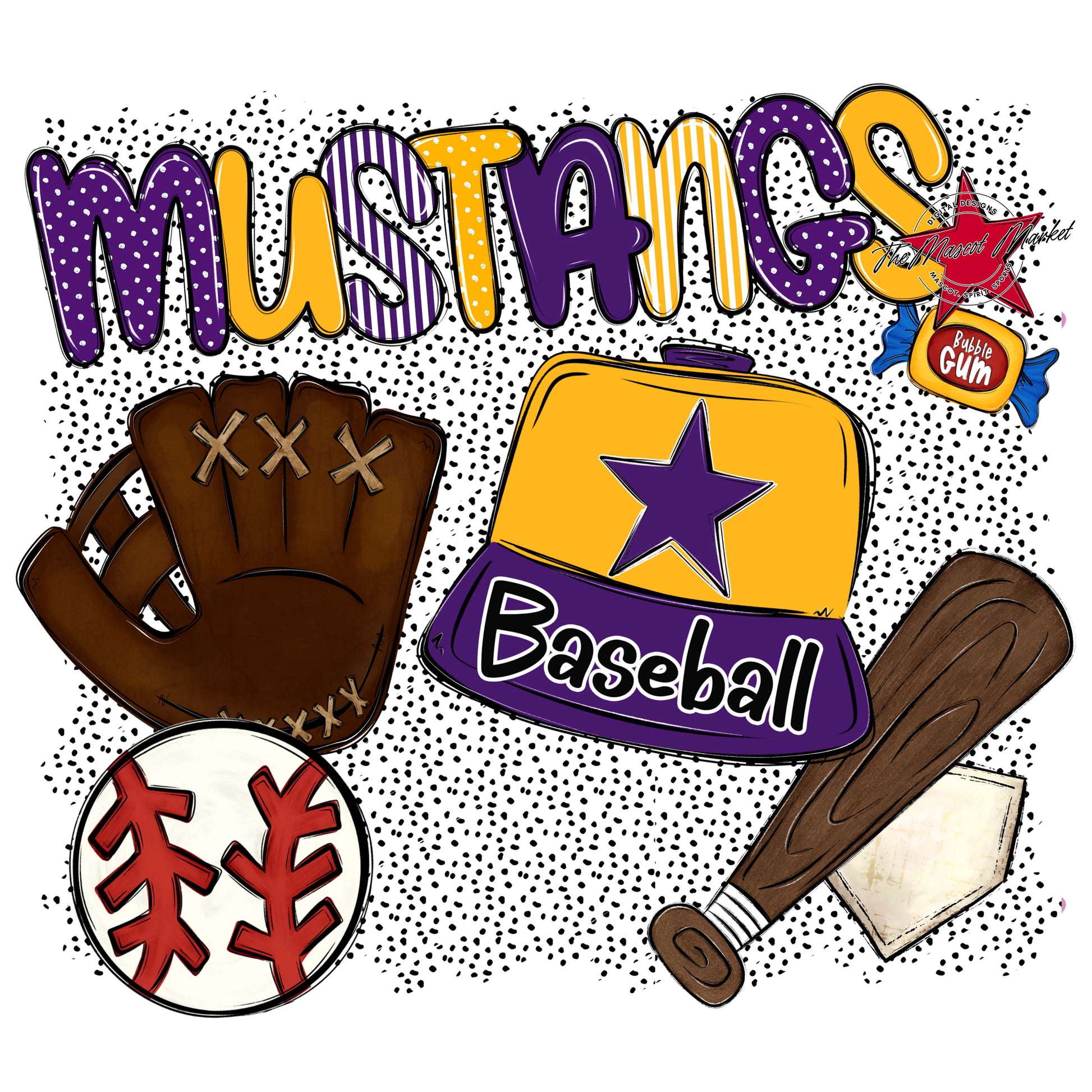 Mustangs Baseball Spirit-Purple & Yellow