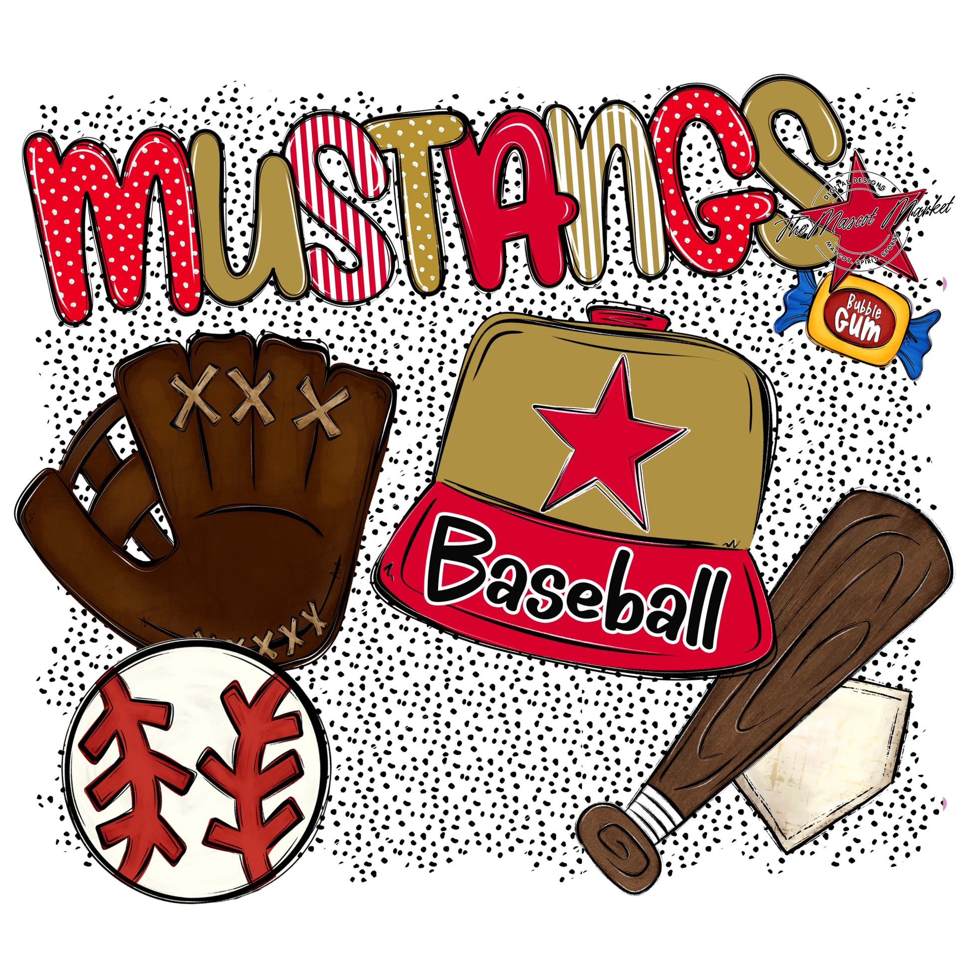 Mustangs Baseball Spirit-Red & Gold
