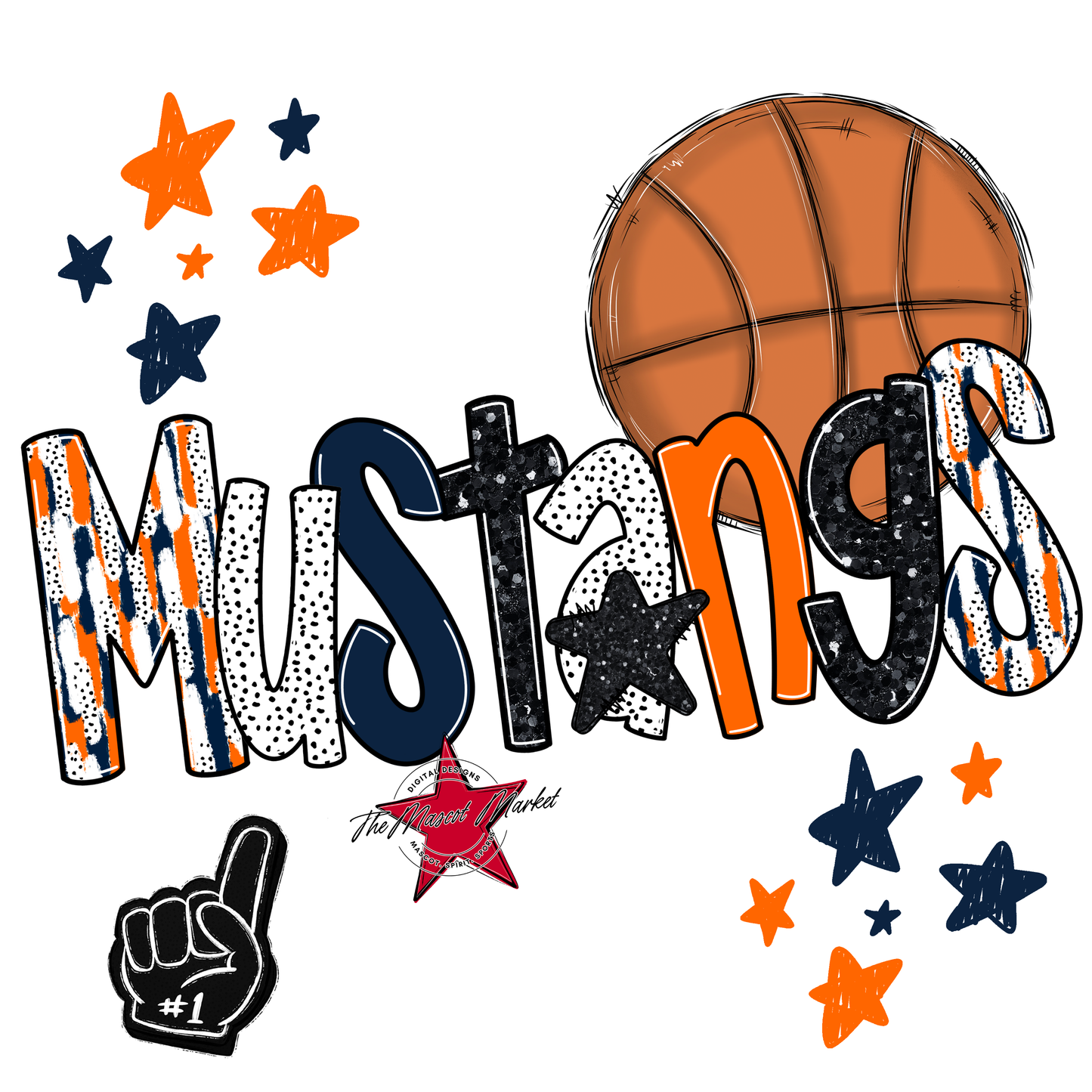 Mustangs Basketball Scrape-Navy-Orange