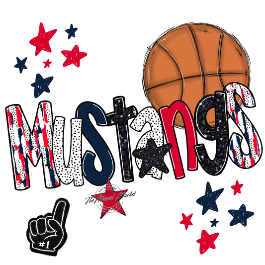 Mustangs Basketball Scrape-Navy-Red