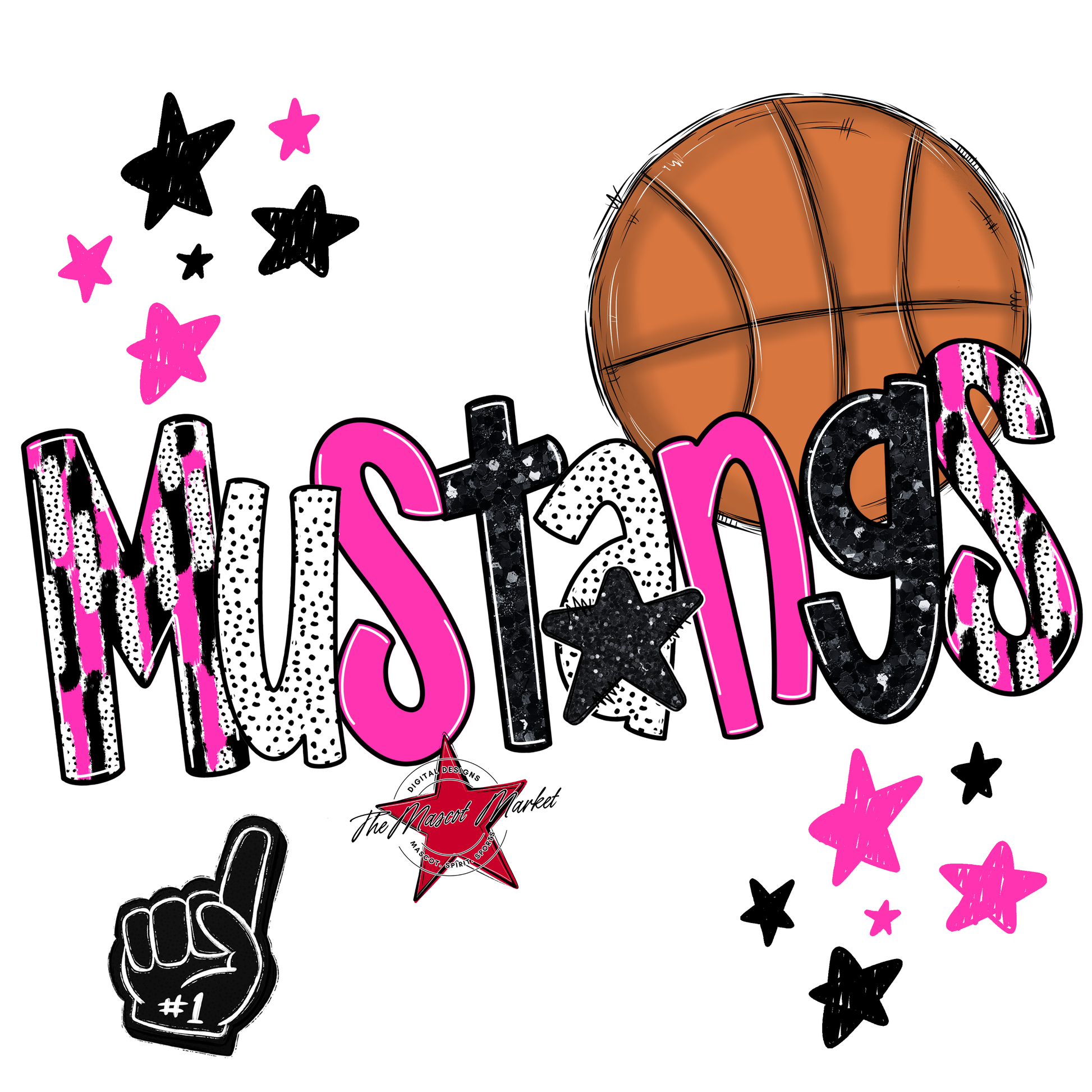 Mustangs Basketball Scrape-Pink