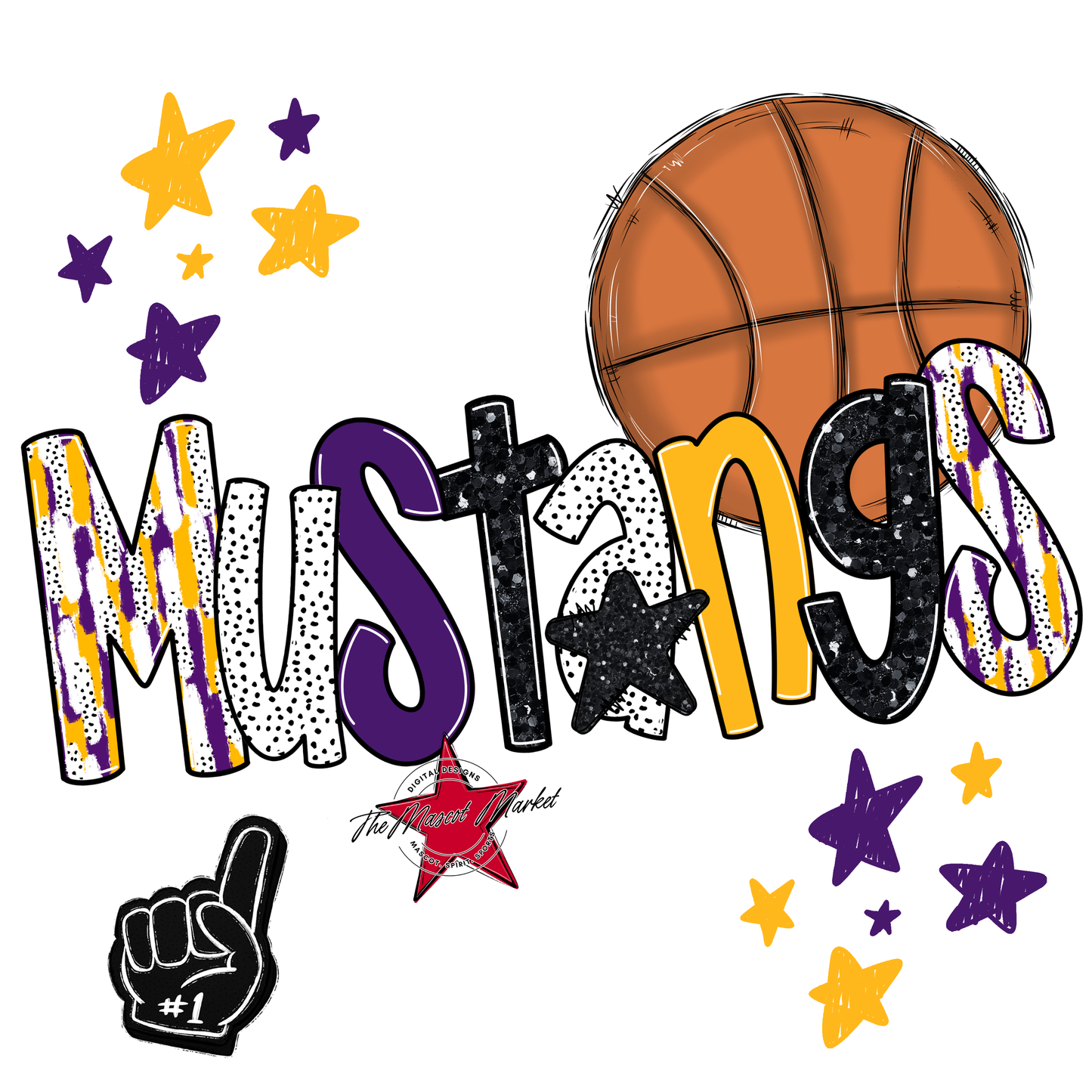 Mustangs Basketball Scrape-Purple-Yellow