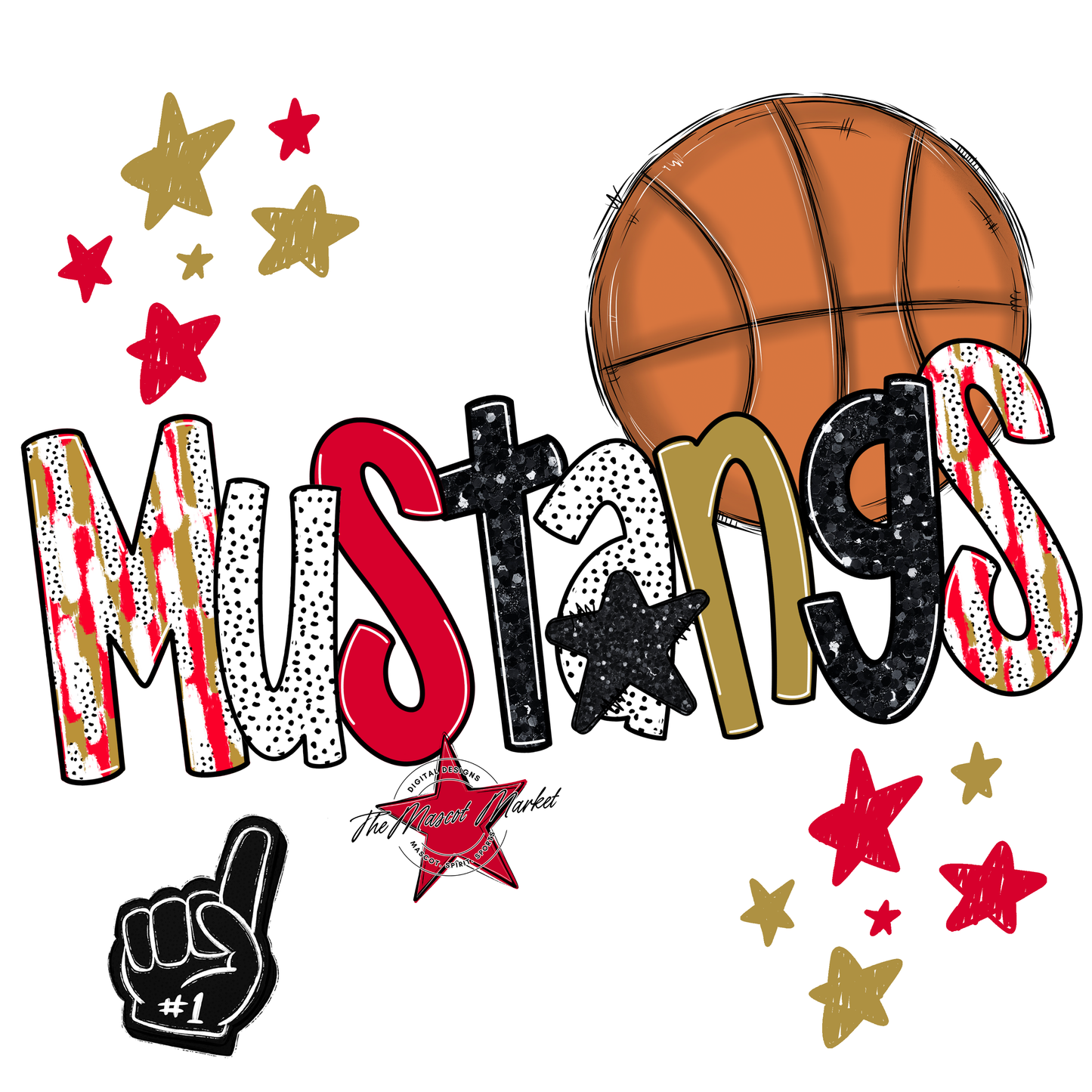 Mustangs Basketball Scrape-Red-Gold